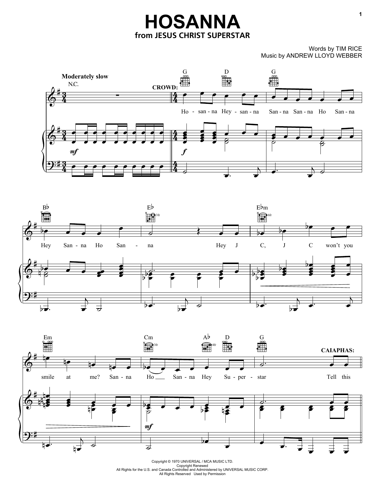 Download Andrew Lloyd Webber Hosanna Sheet Music and learn how to play Melody Line, Lyrics & Chords PDF digital score in minutes