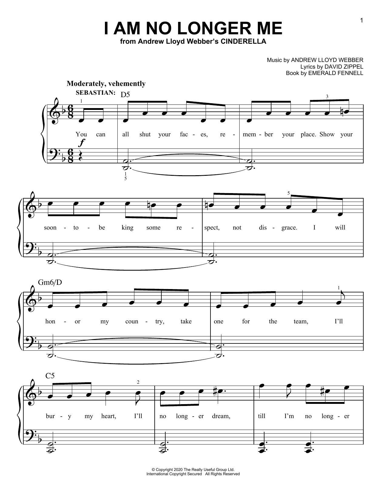 Download Andrew Lloyd Webber I Am No Longer Me (from Andrew Lloyd Webber's Cinderella) Sheet Music and learn how to play Easy Piano PDF digital score in minutes