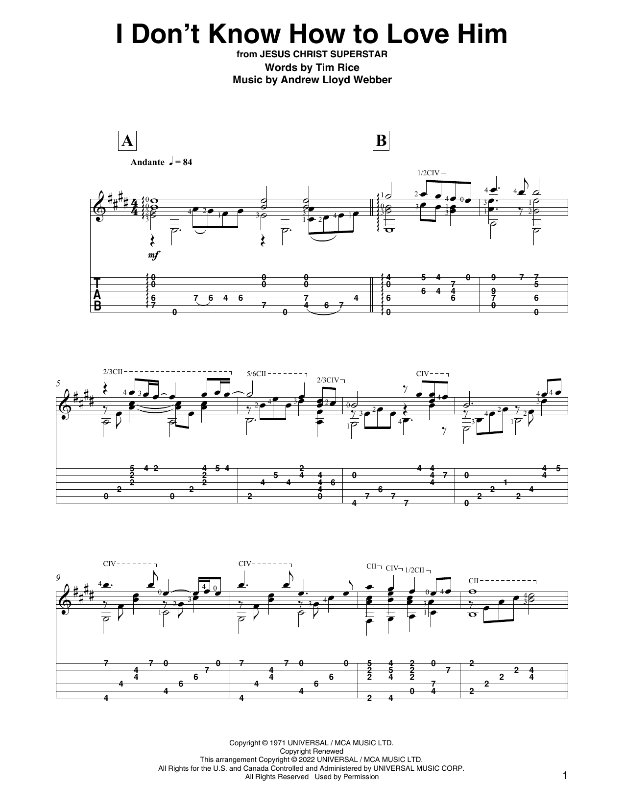 Download Andrew Lloyd Webber I Don't Know How To Love Him (from Jesus Christ Superstar) (arr. David Jaggs) Sheet Music and learn how to play Solo Guitar PDF digital score in minutes