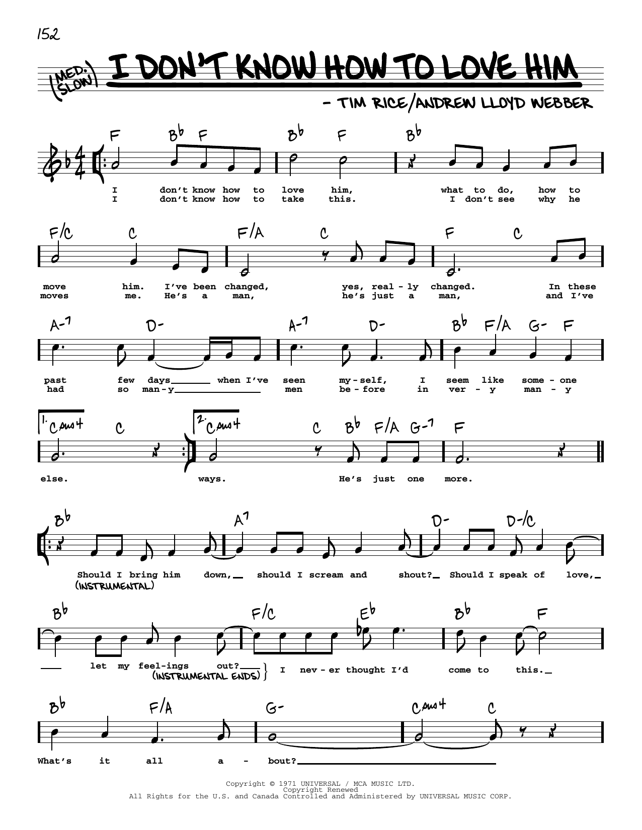 Download Andrew Lloyd Webber I Don't Know How To Love Him (from Jesus Christ Superstar) (High Voice) Sheet Music and learn how to play Real Book – Melody, Lyrics & Chords PDF digital score in minutes