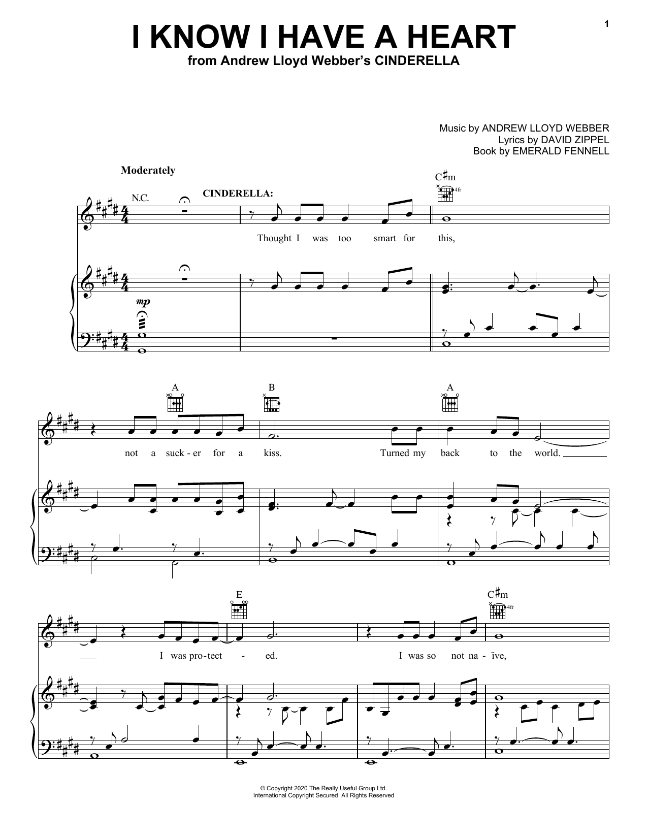 Download Andrew Lloyd Webber I Know I Have A Heart (from Andrew Lloyd Webber's Cinderella) Sheet Music and learn how to play Piano, Vocal & Guitar Chords (Right-Hand Melody) PDF digital score in minutes
