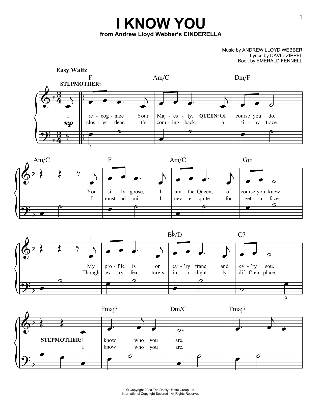 Download Andrew Lloyd Webber I Know You (from Andrew Lloyd Webber's Cinderella) Sheet Music and learn how to play Piano, Vocal & Guitar Chords (Right-Hand Melody) PDF digital score in minutes