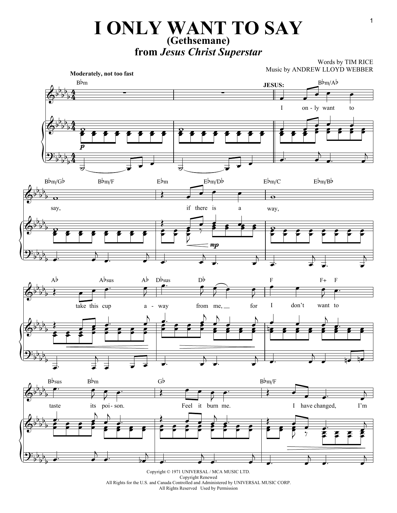 Download Andrew Lloyd Webber I Only Want To Say (Gethsemane) (from Jesus Christ Superstar) Sheet Music and learn how to play Piano & Vocal PDF digital score in minutes