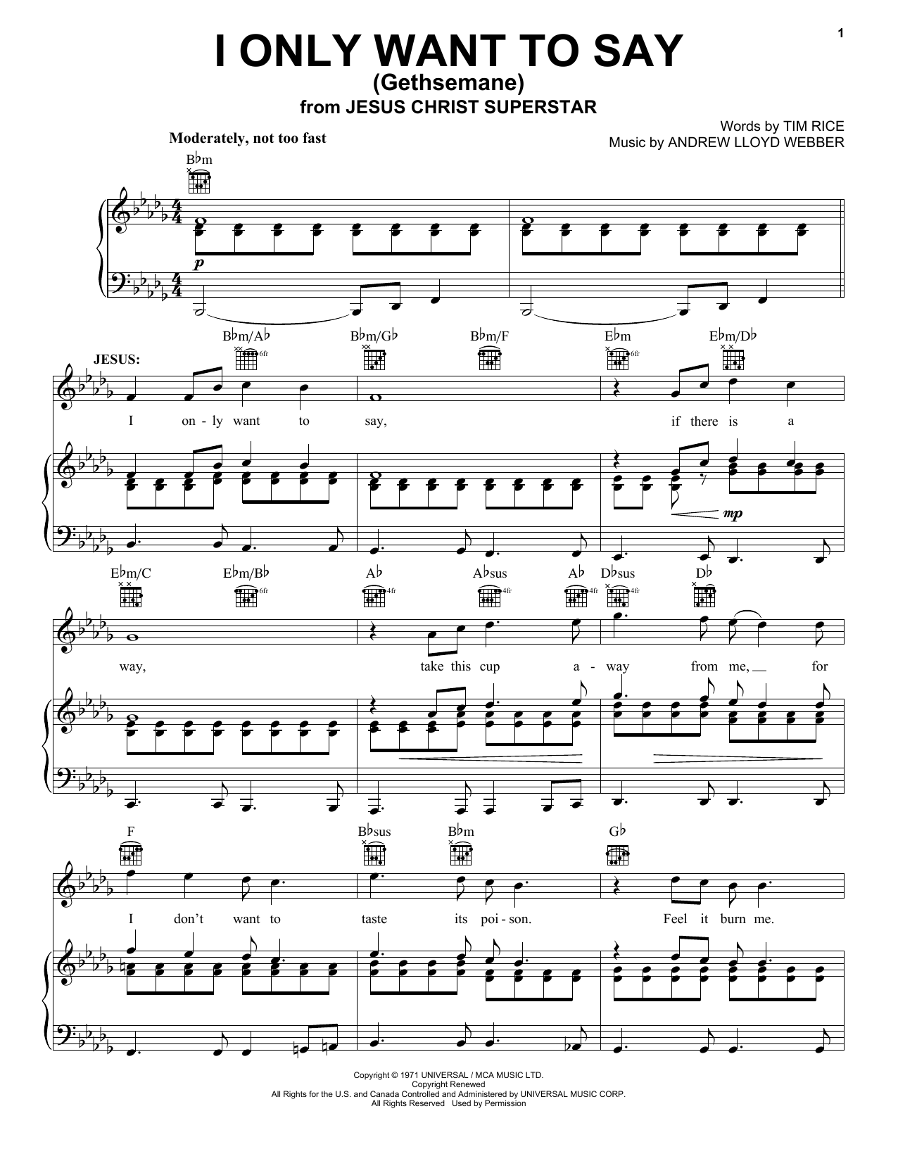 Download Andrew Lloyd Webber I Only Want To Say (Gethsemane) Sheet Music and learn how to play Voice PDF digital score in minutes