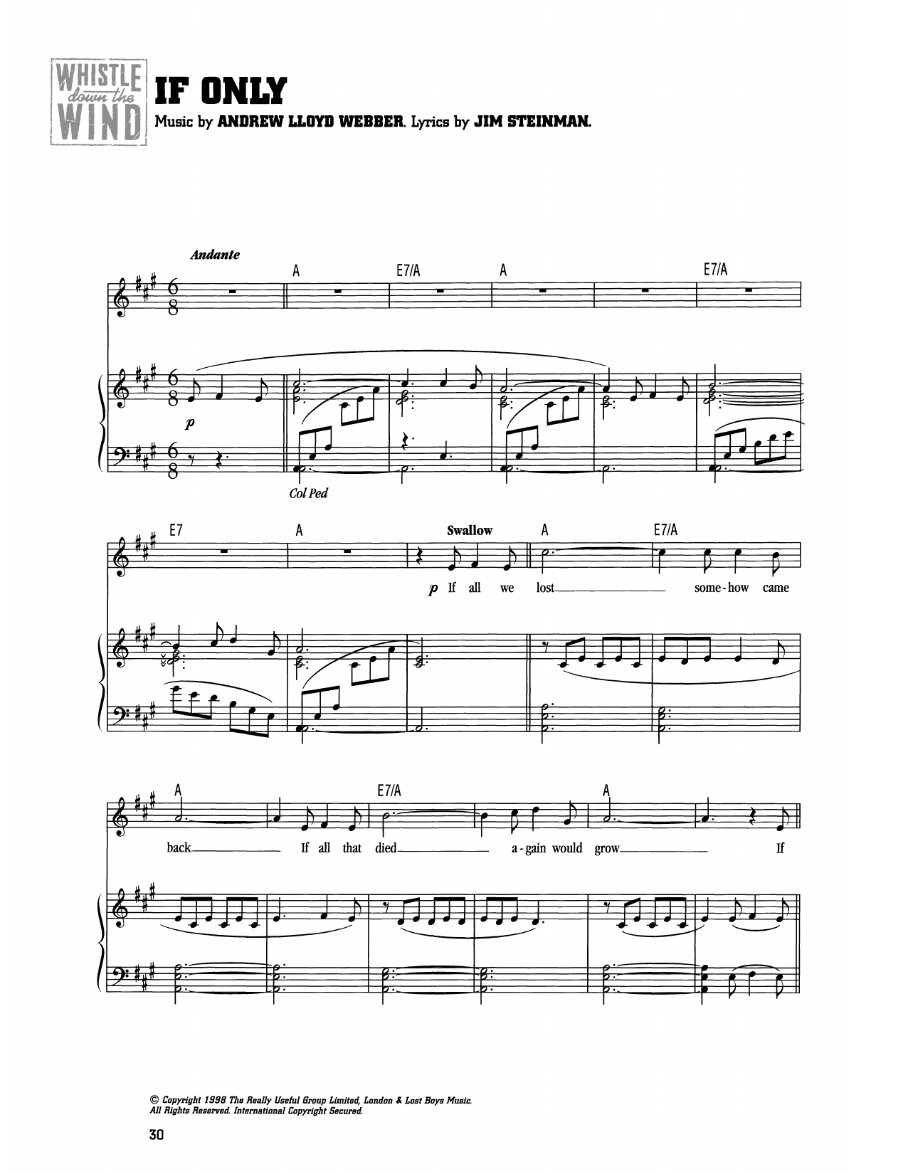 Download Andrew Lloyd Webber If Only (from Whistle Down The Wind) Sheet Music and learn how to play Piano & Vocal PDF digital score in minutes