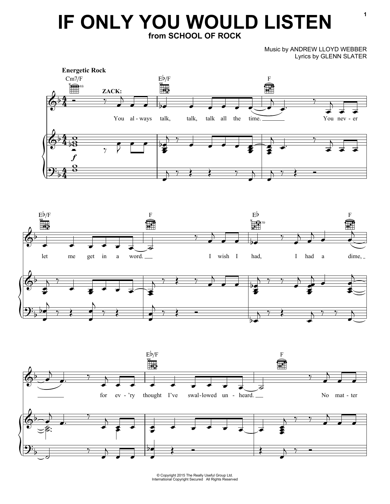 Download Andrew Lloyd Webber If Only You Would Listen (from School Of Rock: The Musical) Sheet Music and learn how to play Piano, Vocal & Guitar (Right-Hand Melody) PDF digital score in minutes