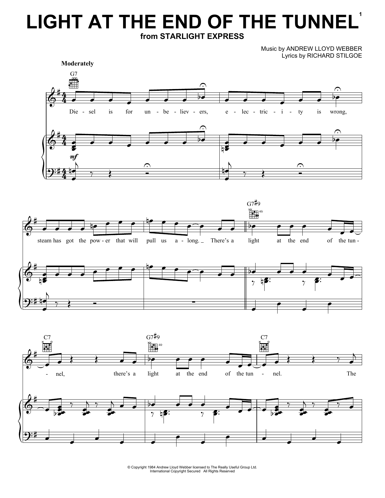 Download Andrew Lloyd Webber Light At The End Of The Tunnel (from Starlight Express) Sheet Music and learn how to play Lead Sheet / Fake Book PDF digital score in minutes