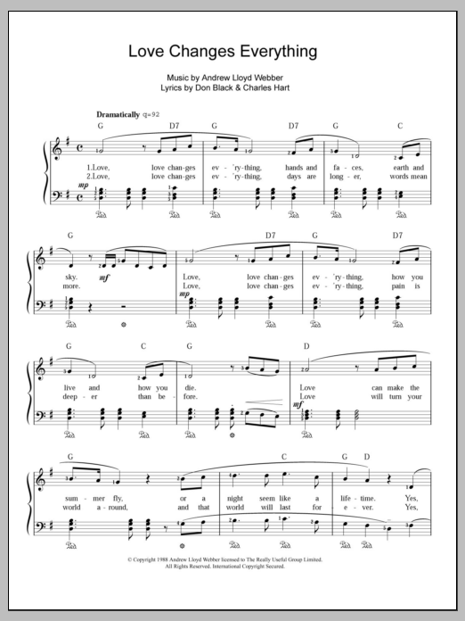 Download Andrew Lloyd Webber Love Changes Everything (from Aspects Of Love) Sheet Music and learn how to play Piano & Vocal PDF digital score in minutes