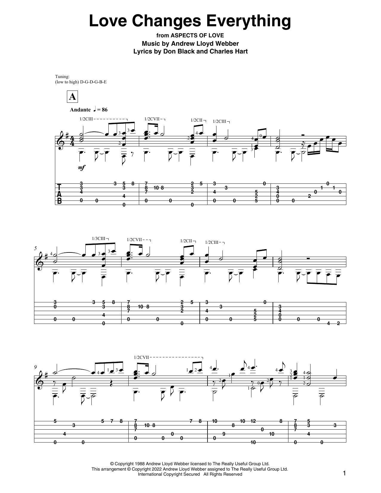 Download Andrew Lloyd Webber Love Changes Everything (from Aspects Of Love) (arr. David Jaggs) Sheet Music and learn how to play Solo Guitar PDF digital score in minutes