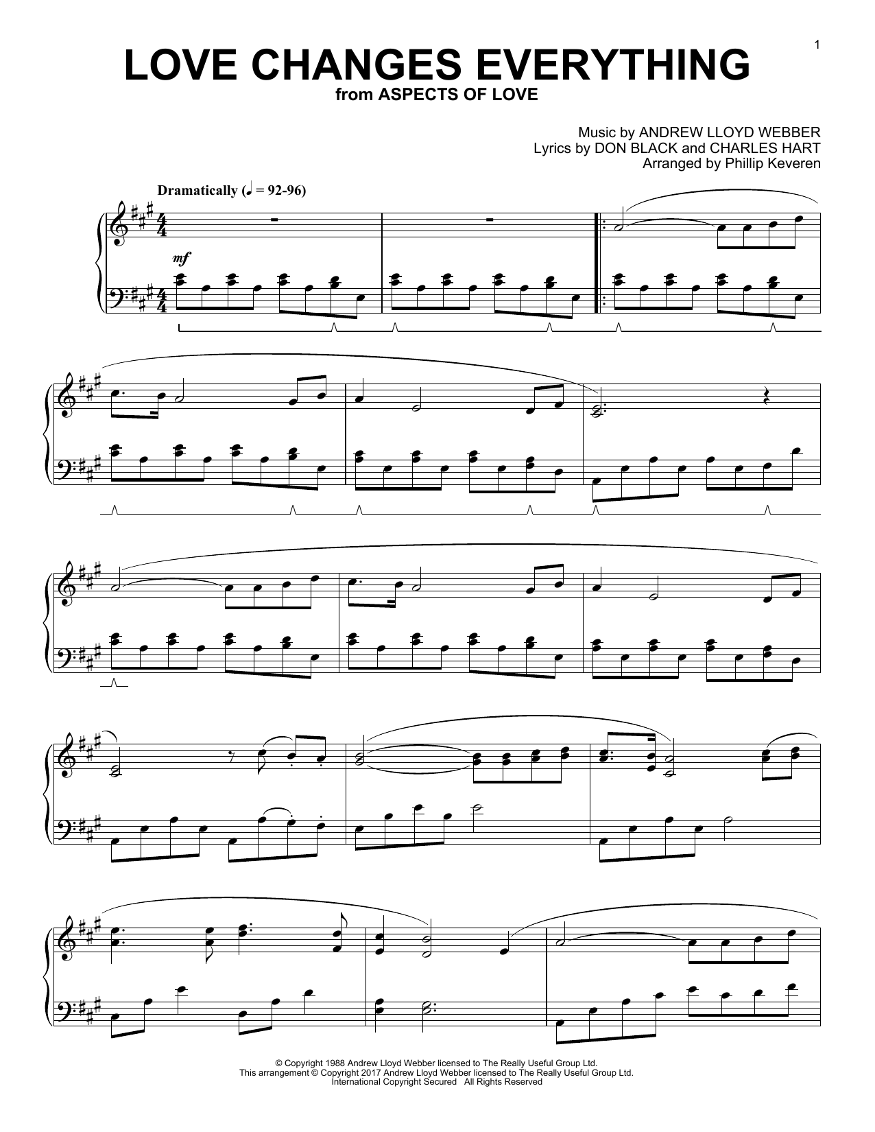 Download Phillip Keveren Love Changes Everything Sheet Music and learn how to play Piano PDF digital score in minutes