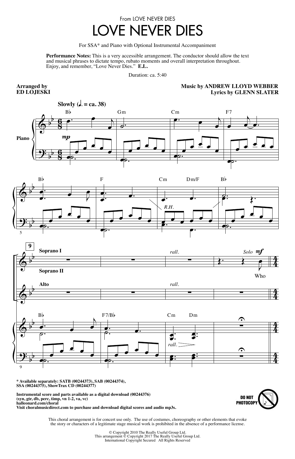 Download Ed Lojeski Love Never Dies Sheet Music and learn how to play SAB PDF digital score in minutes