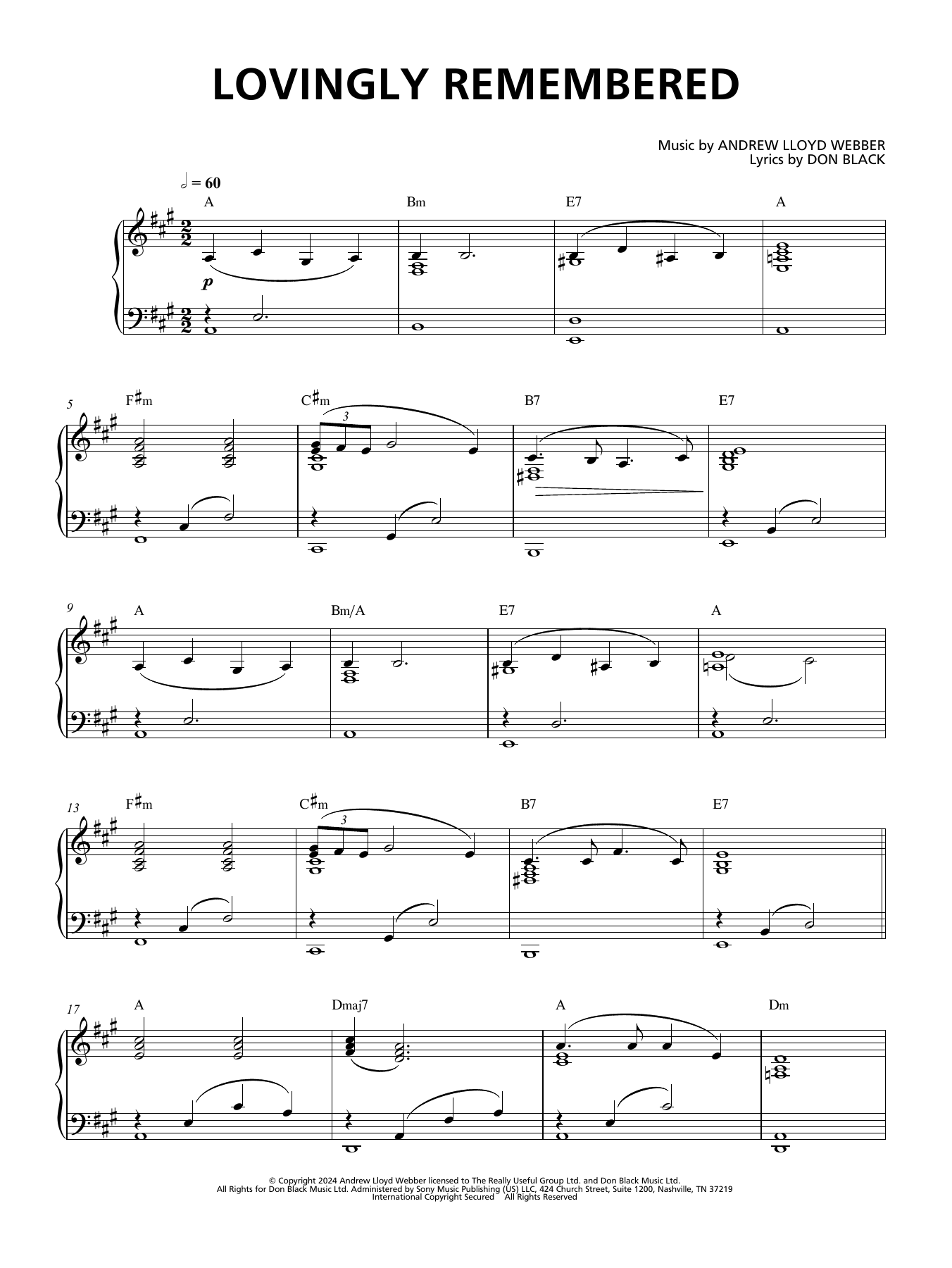 Download Andrew Lloyd Webber Lovingly Remembered Sheet Music and learn how to play Piano & Vocal PDF digital score in minutes