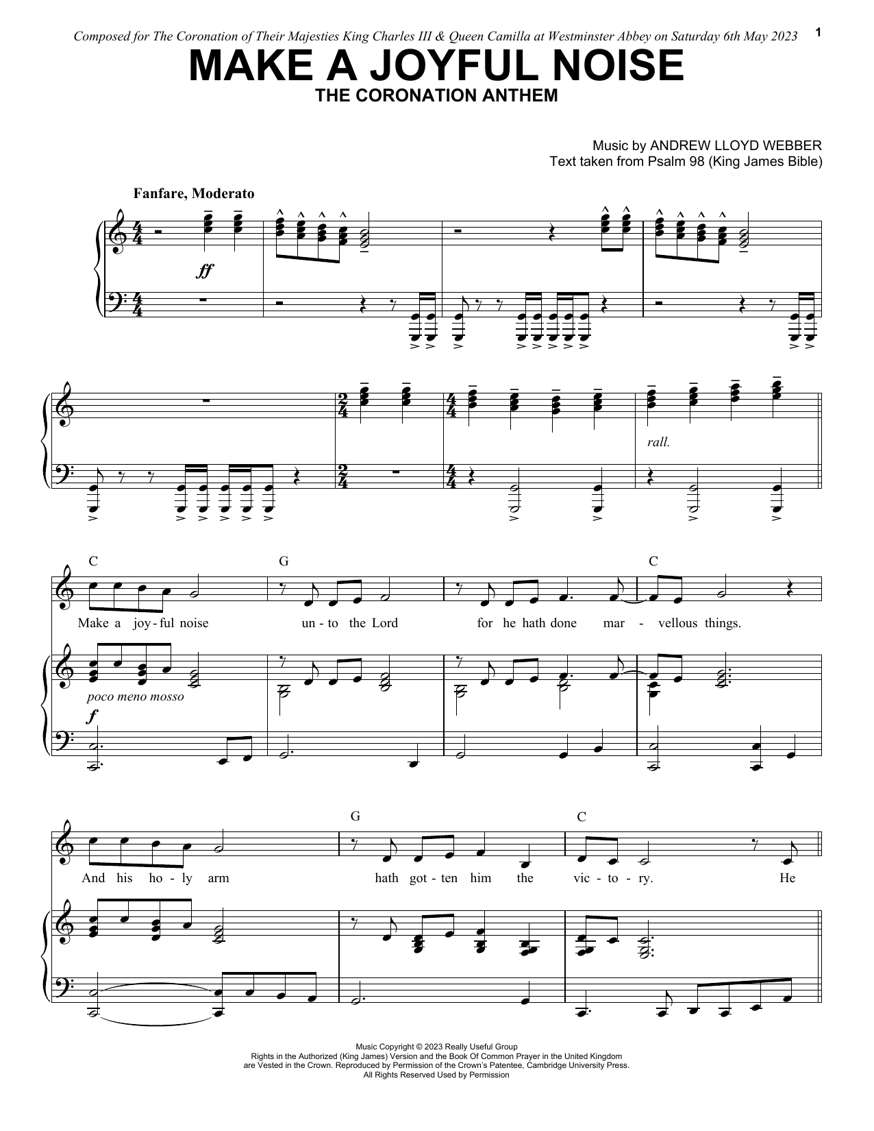 Download Andrew Lloyd Webber Make A Joyful Noise - The Coronation Anthem (for Unison Voices and Piano) Sheet Music and learn how to play Unison Choir PDF digital score in minutes