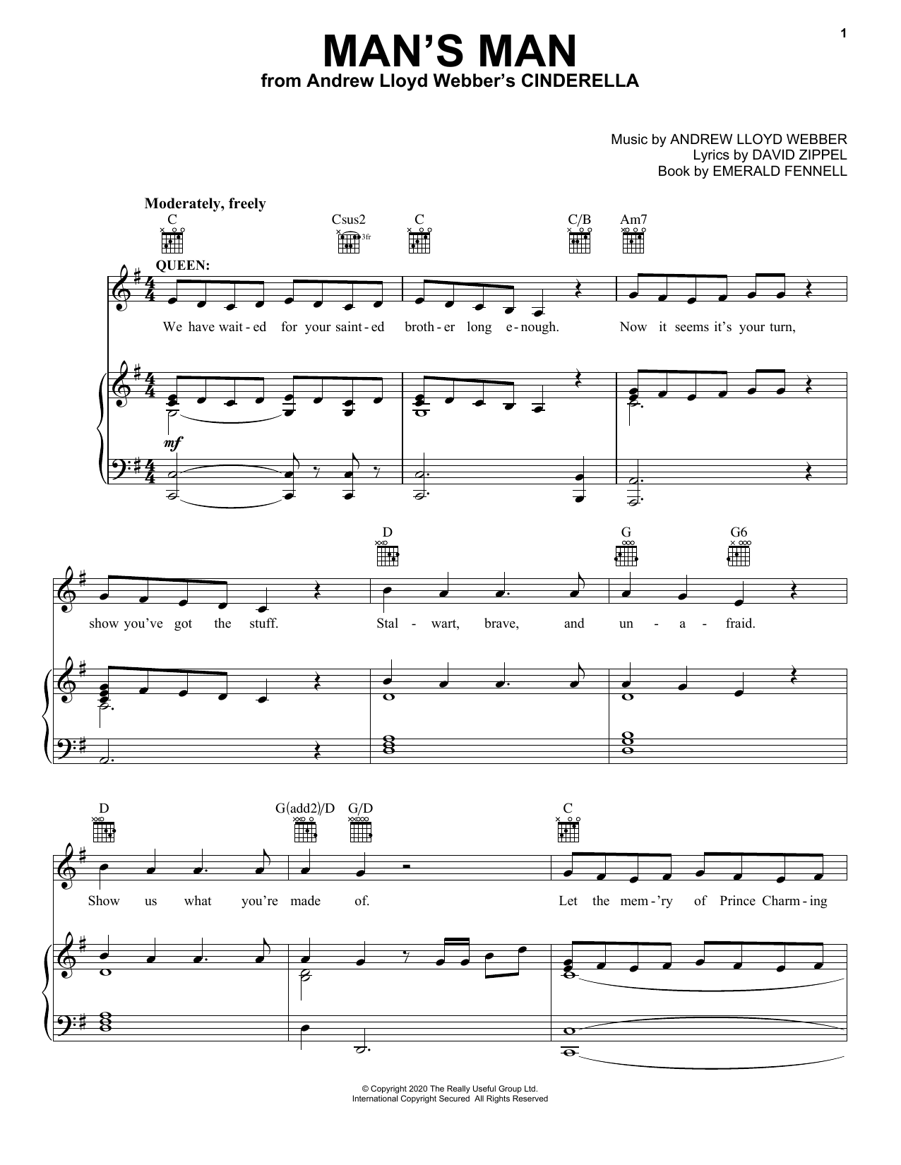 Download Andrew Lloyd Webber Man's Man (from Andrew Lloyd Webber's Cinderella) Sheet Music and learn how to play Easy Piano PDF digital score in minutes