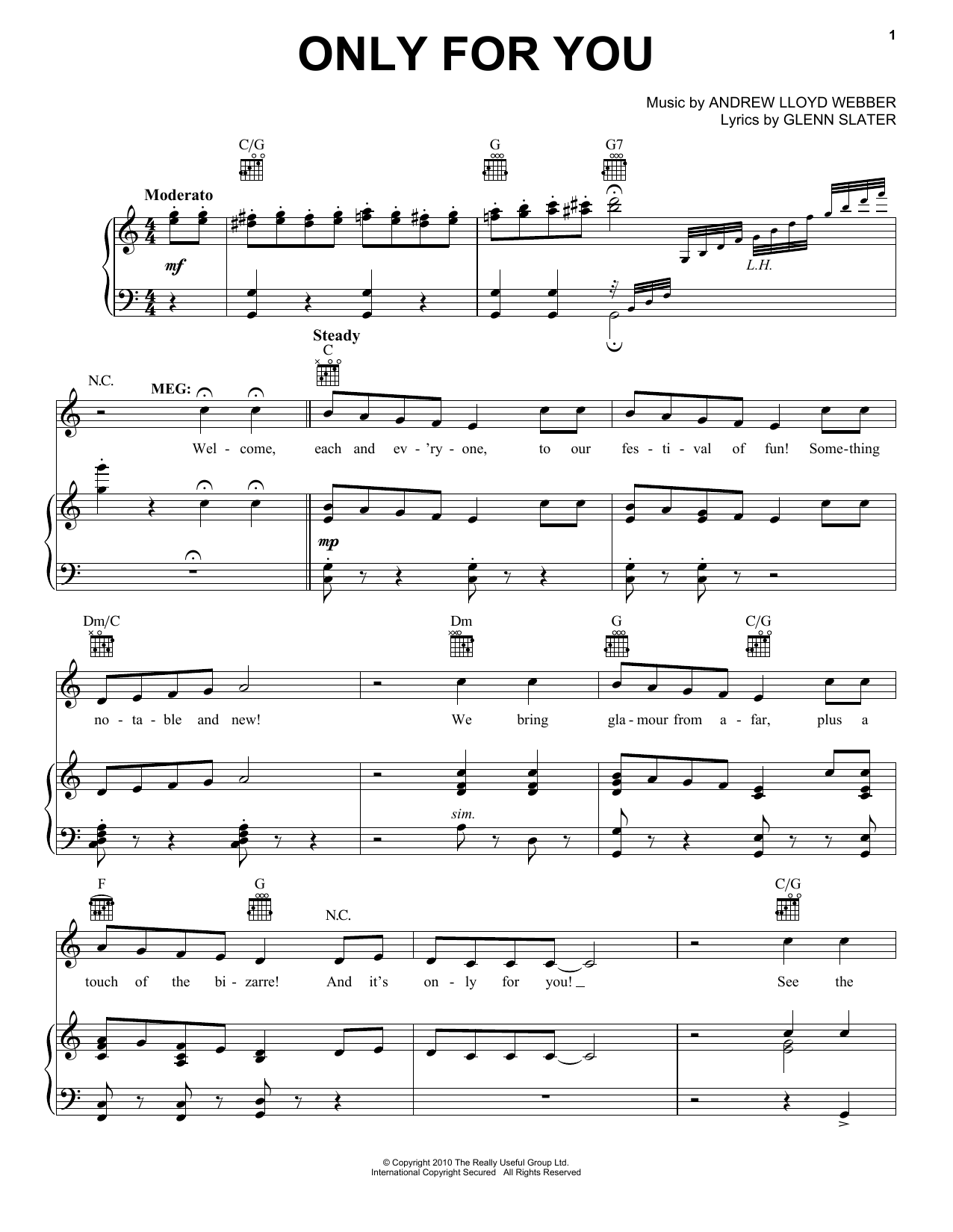 Download Andrew Lloyd Webber Only For Him/Only For You Sheet Music and learn how to play Piano, Vocal & Guitar (Right-Hand Melody) PDF digital score in minutes