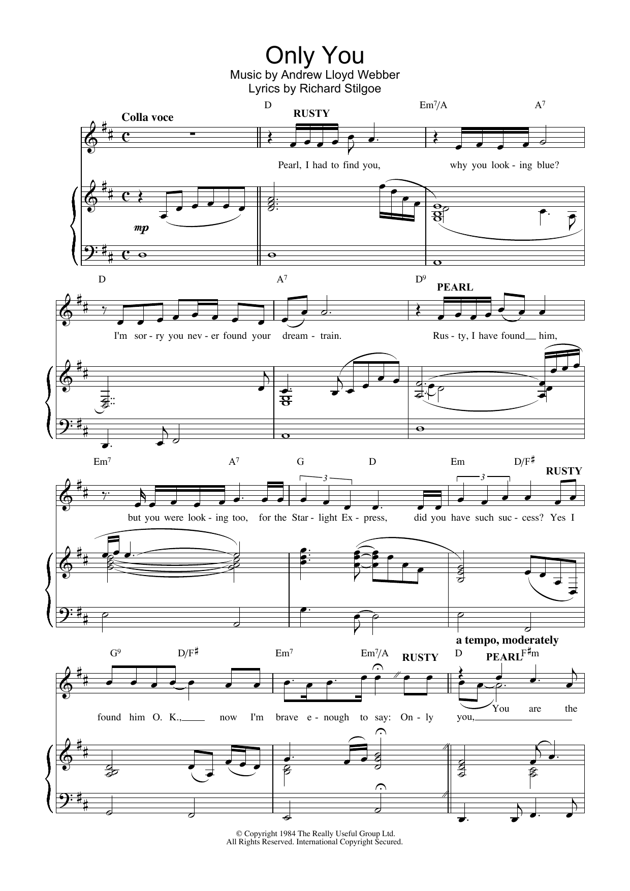 Download Andrew Lloyd Webber Only You (from Starlight Express) Sheet Music and learn how to play Piano & Vocal PDF digital score in minutes