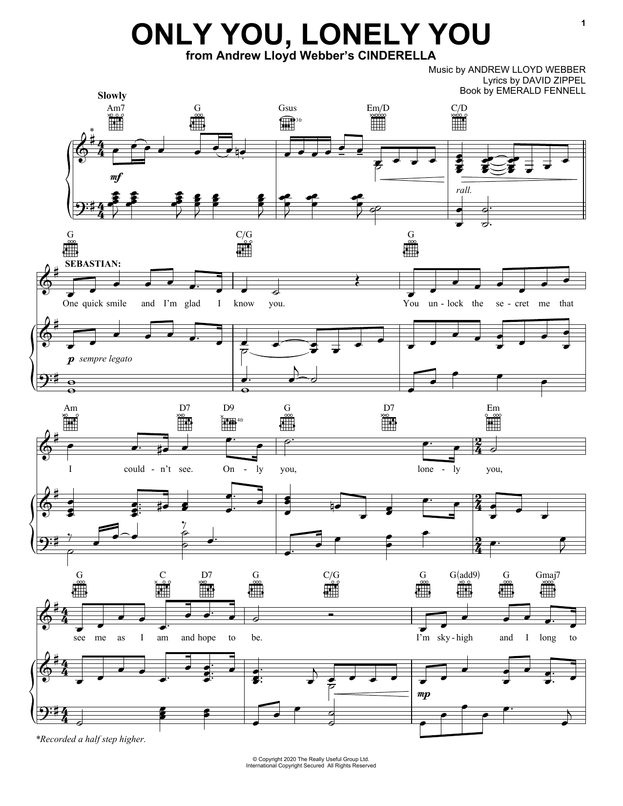 Download Andrew Lloyd Webber Only You, Lonely You (from Andrew Lloyd Webber's Cinderella) Sheet Music and learn how to play Piano, Vocal & Guitar Chords (Right-Hand Melody) PDF digital score in minutes