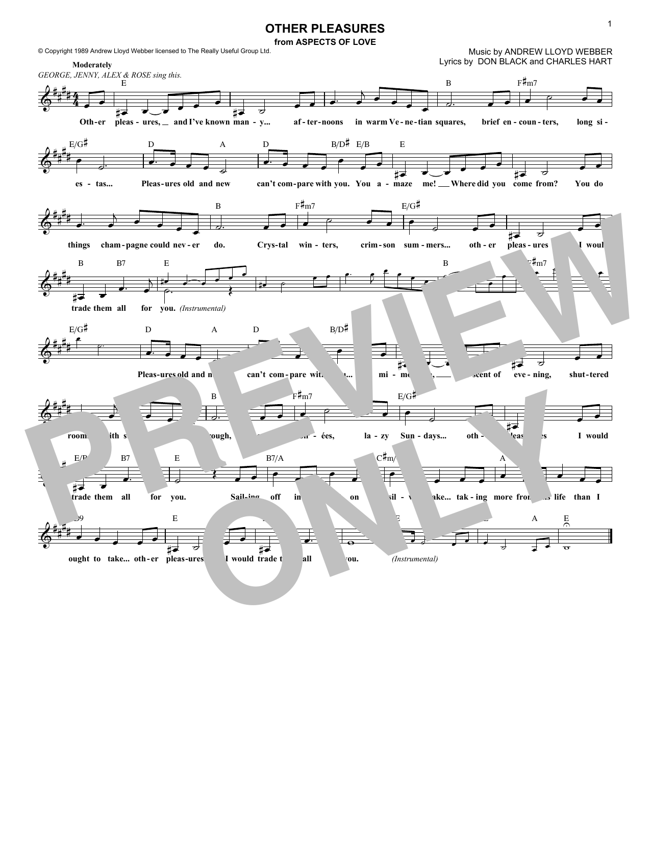Download Andrew Lloyd Webber Other Pleasures (from Aspects Of Love) Sheet Music and learn how to play Piano & Vocal PDF digital score in minutes