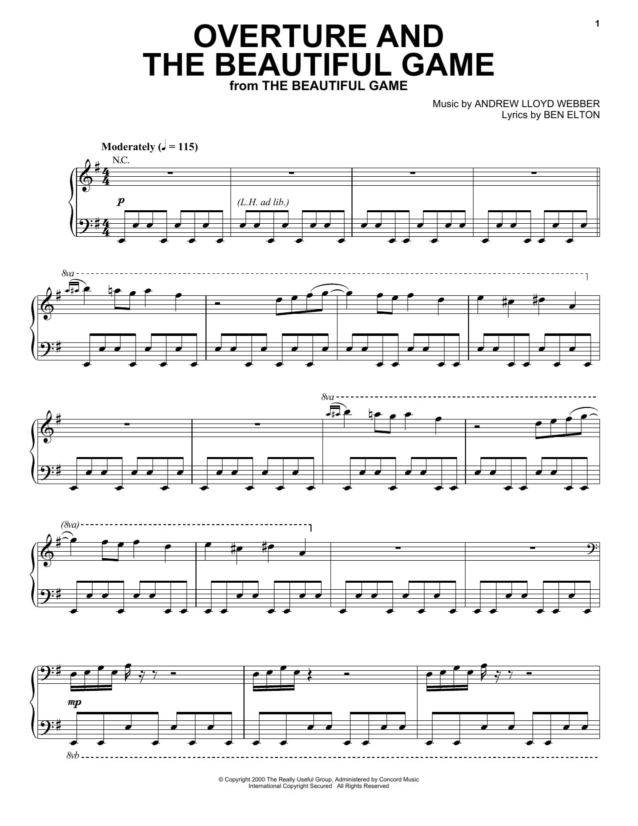 Download Andrew Lloyd Webber Overture And The Beautiful Game Sheet Music and learn how to play Piano Solo PDF digital score in minutes