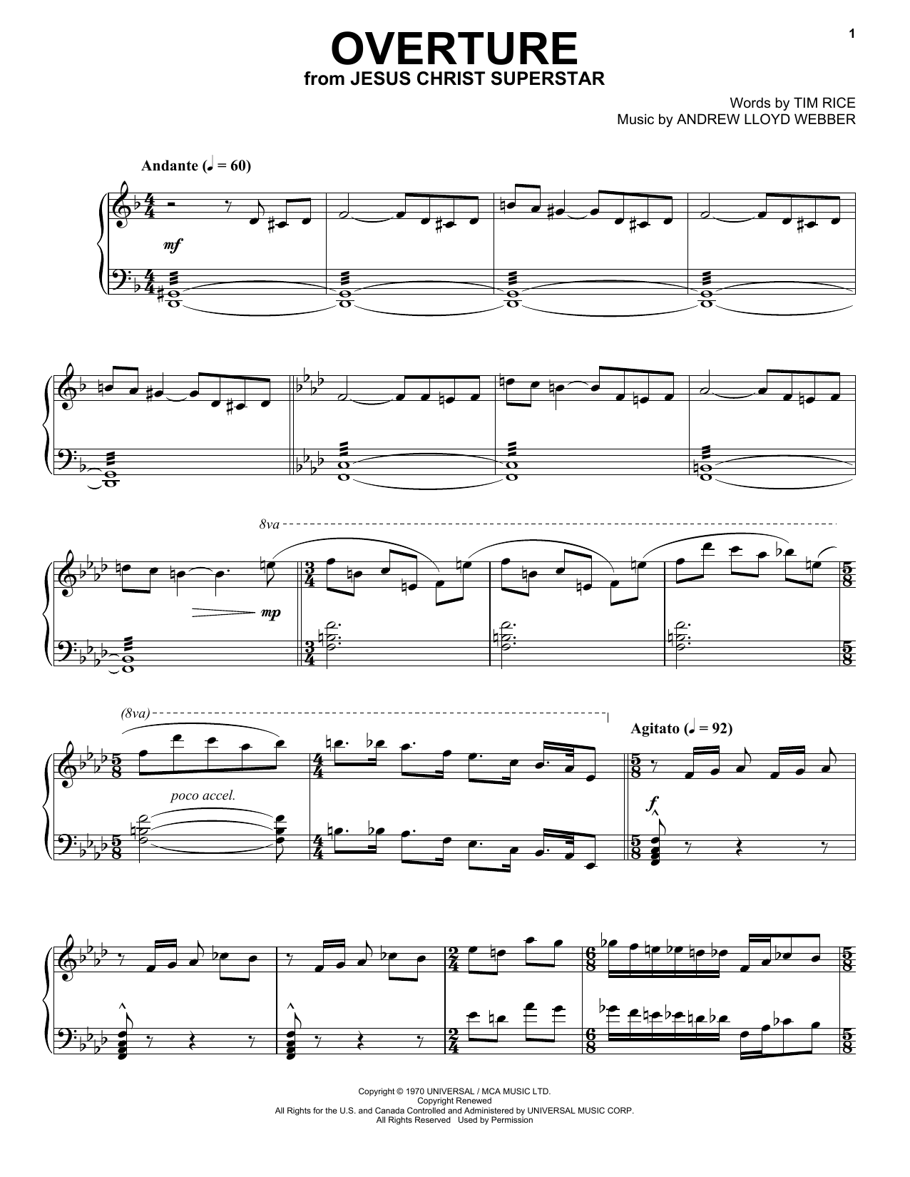 Download Andrew Lloyd Webber Overture Sheet Music and learn how to play Piano Solo PDF digital score in minutes