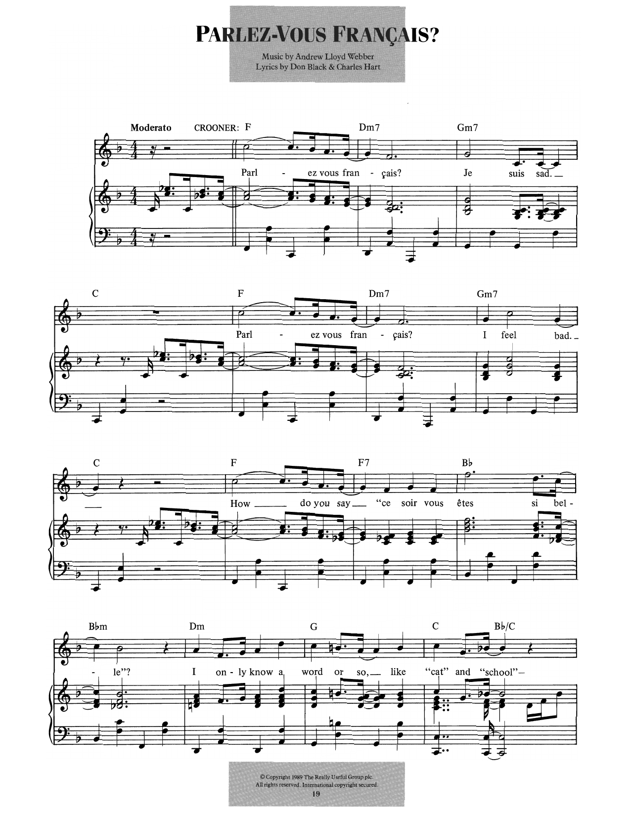 Download Andrew Lloyd Webber Parlez-vous Francais? (from Aspects Of Love) Sheet Music and learn how to play Piano & Vocal PDF digital score in minutes