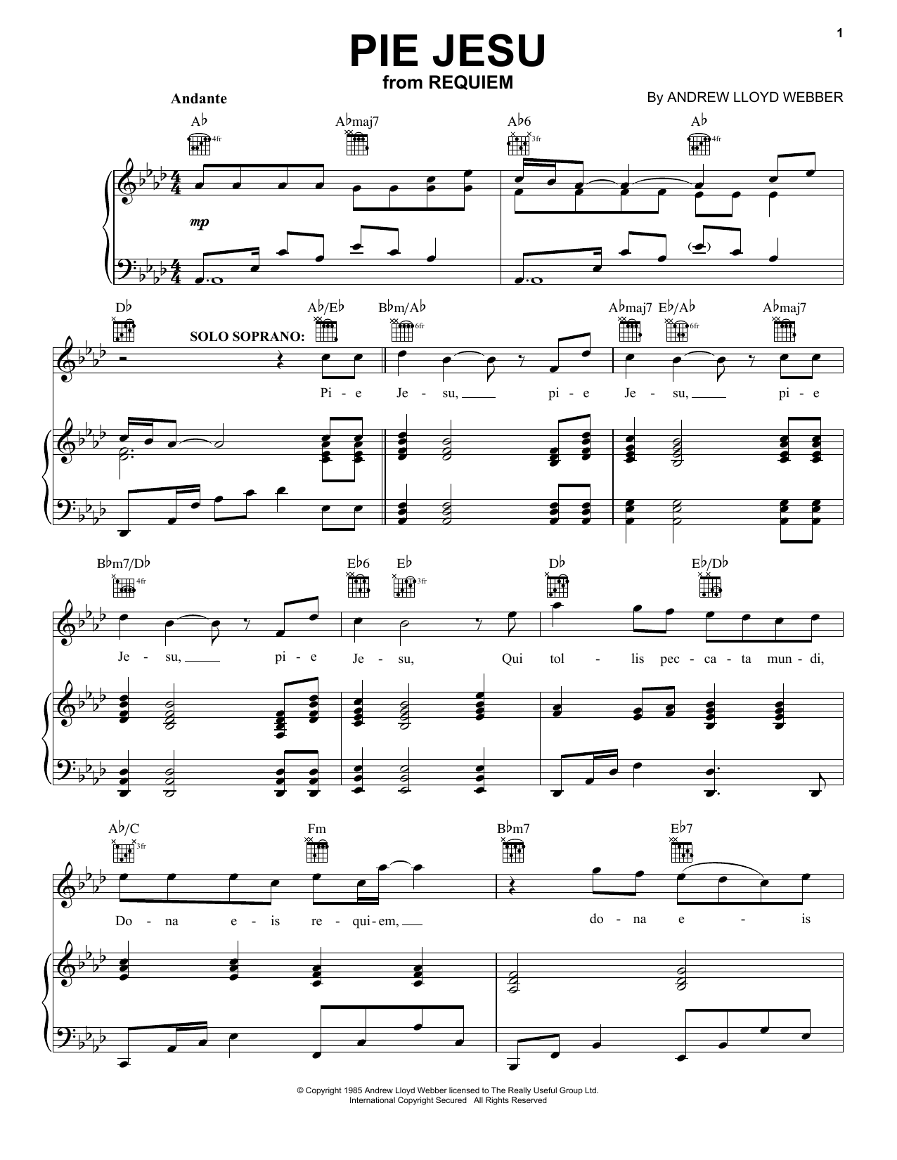 Download Andrew Lloyd Webber Pie Jesu (from Requiem) Sheet Music and learn how to play Classroom Band Pack PDF digital score in minutes