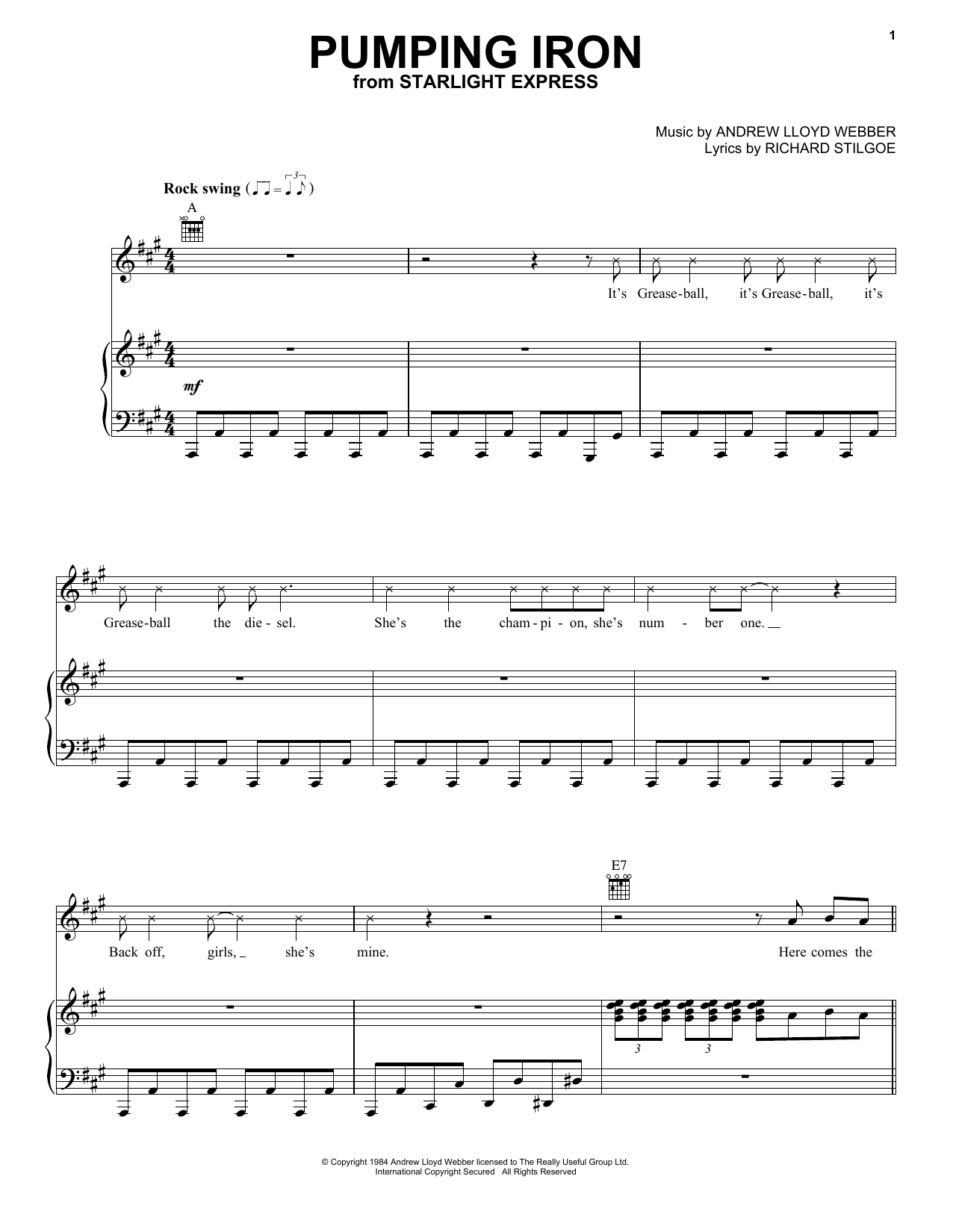 Download Andrew Lloyd Webber Pumping Iron (from Starlight Express) Sheet Music and learn how to play Piano, Vocal & Guitar Chords (Right-Hand Melody) PDF digital score in minutes