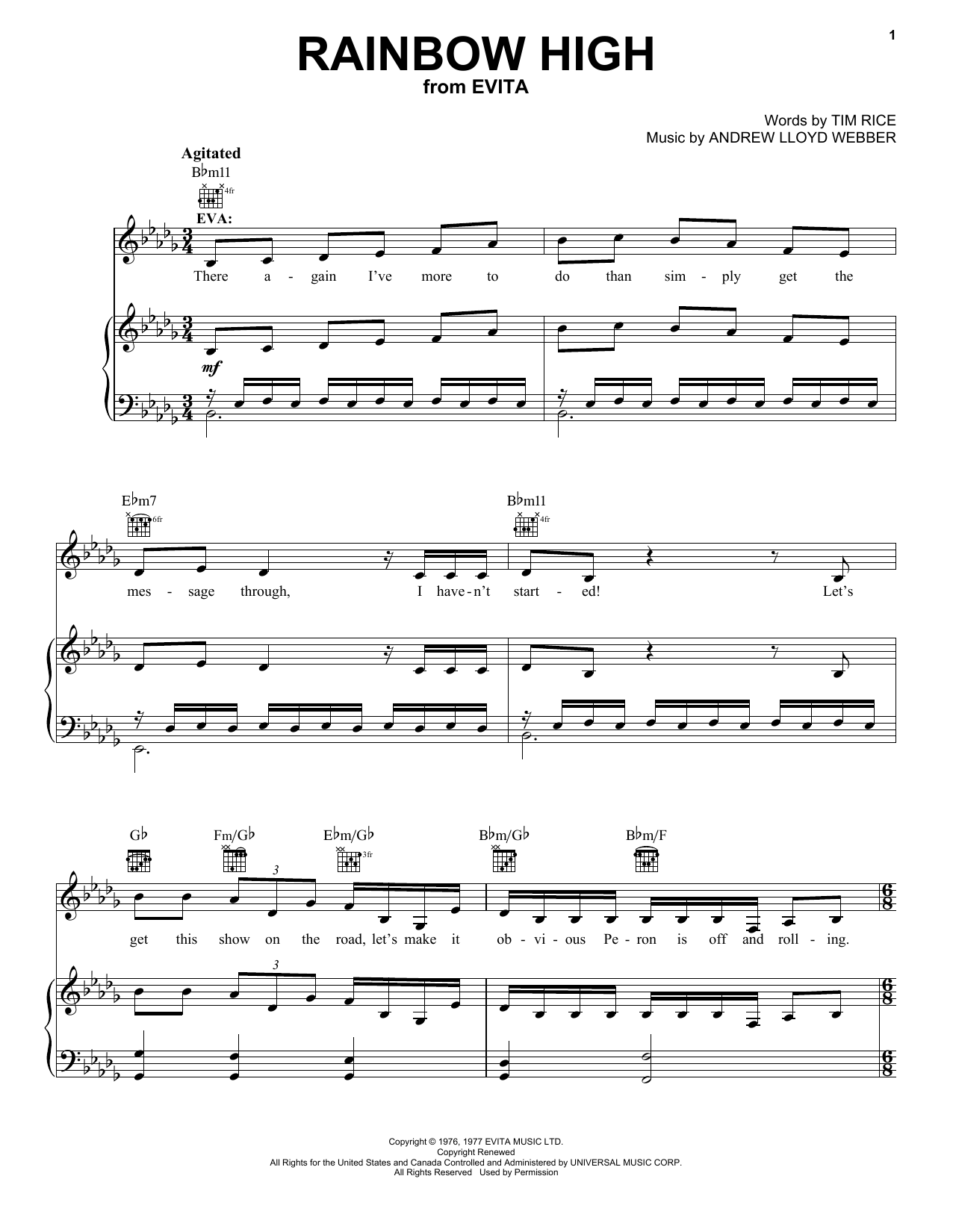 Download Andrew Lloyd Webber Rainbow High Sheet Music and learn how to play Piano, Vocal & Guitar (Right-Hand Melody) PDF digital score in minutes