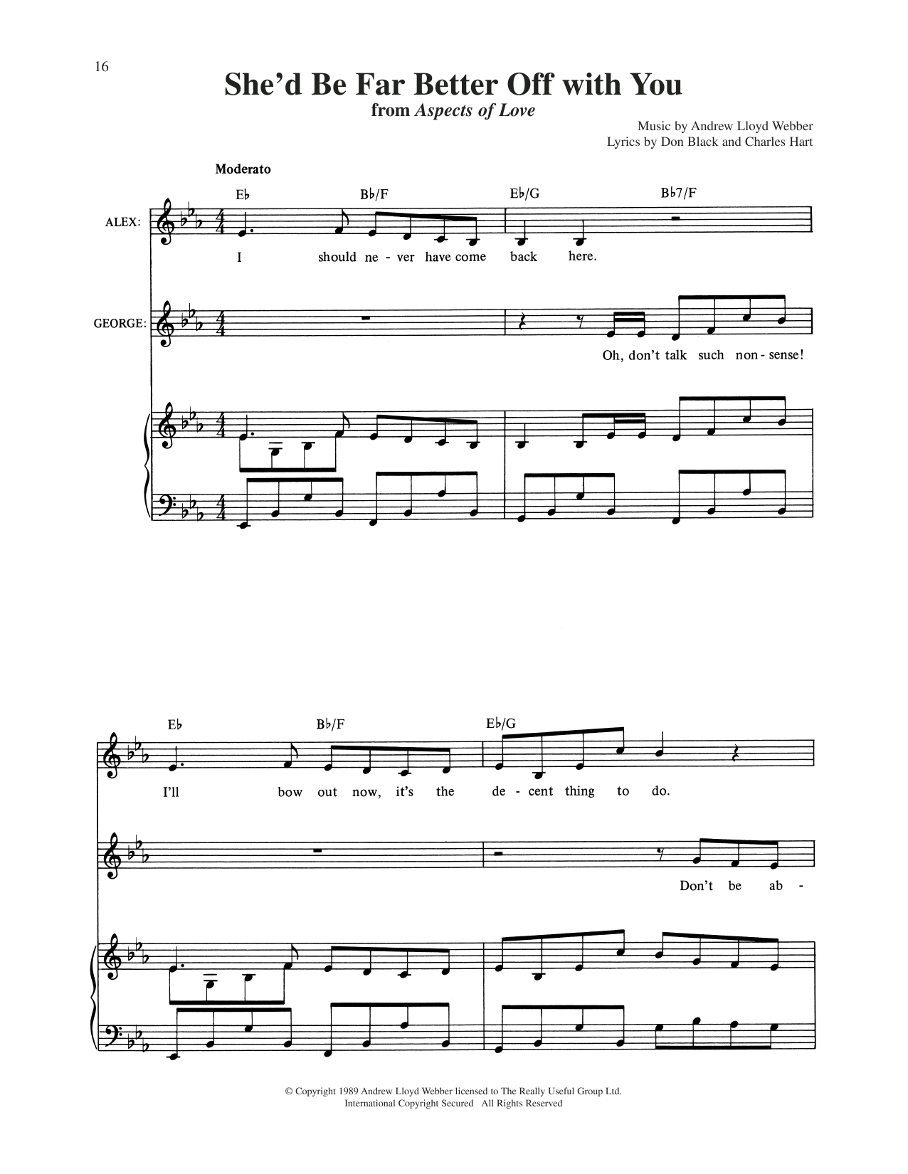 Download Andrew Lloyd Webber She'd Be Far Better Off With You (from Aspects Of Love) Sheet Music and learn how to play Vocal Duet PDF digital score in minutes