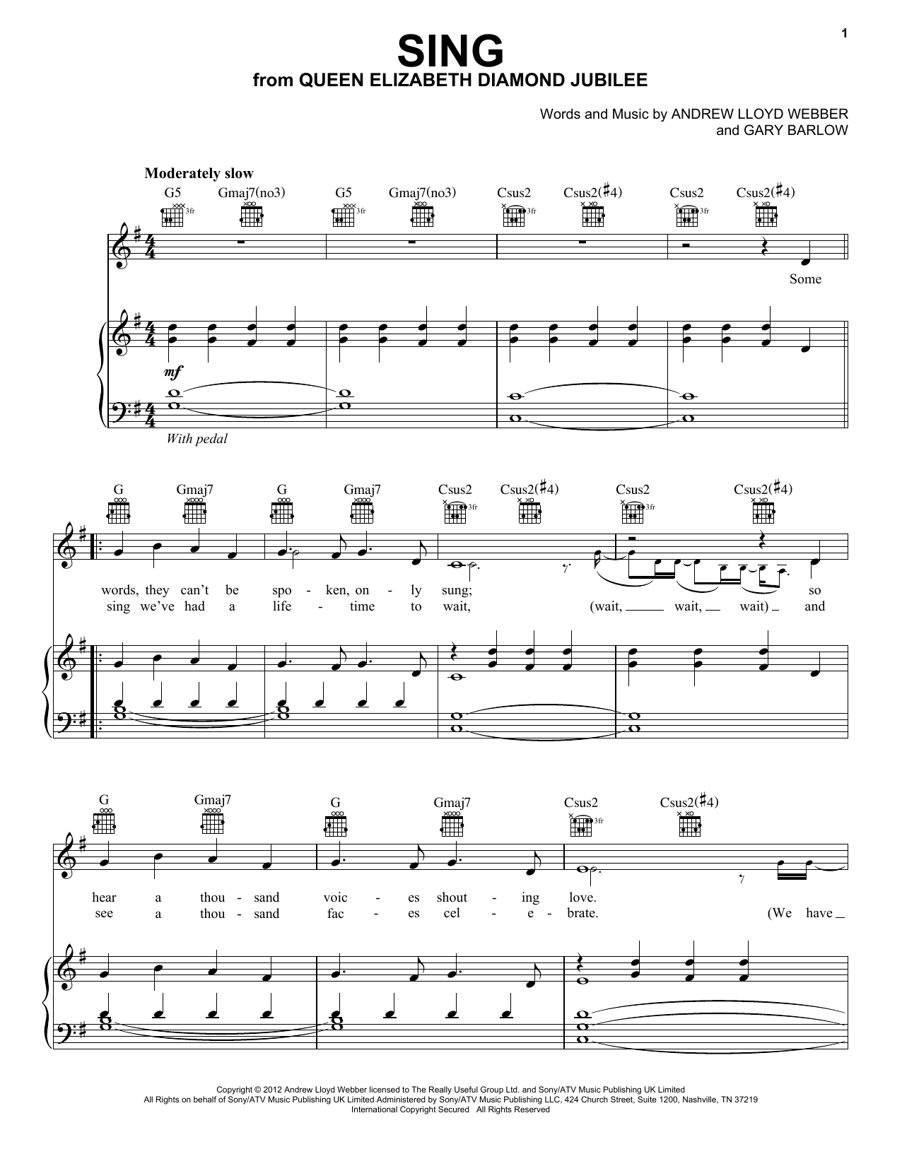 Download Andrew Lloyd Webber Sing Sheet Music and learn how to play Piano, Vocal & Guitar Chords (Right-Hand Melody) PDF digital score in minutes