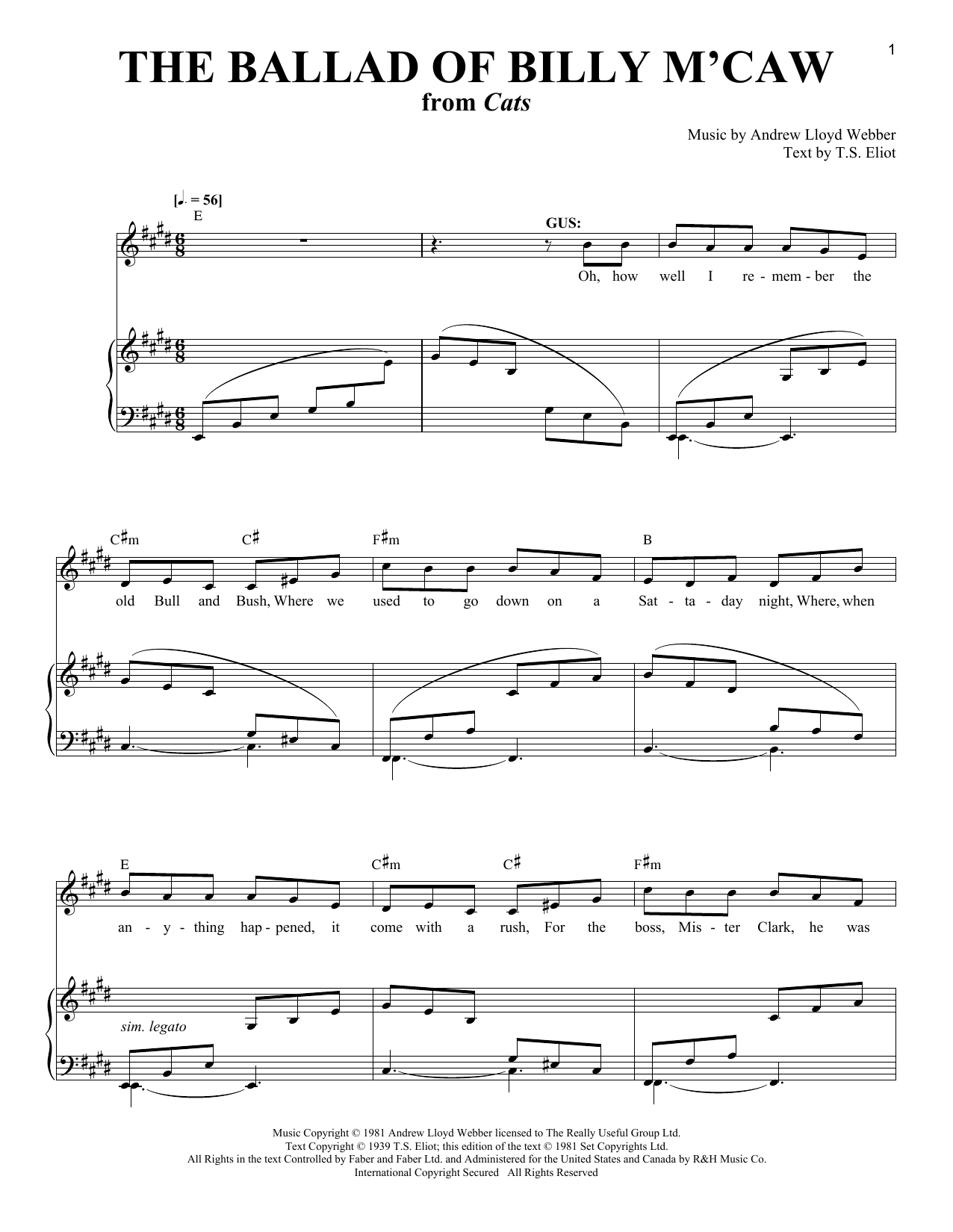 Download Andrew Lloyd Webber The Ballad Of Billy M'Caw Sheet Music and learn how to play Piano & Vocal PDF digital score in minutes