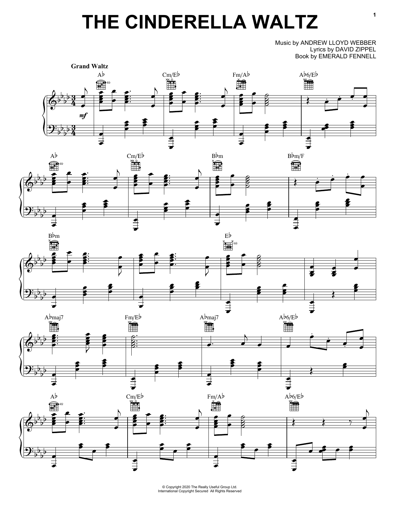 Download Andrew Lloyd Webber The Cinderella Waltz (from Andrew Lloyd Webber's Cinderella) Sheet Music and learn how to play Piano, Vocal & Guitar Chords (Right-Hand Melody) PDF digital score in minutes