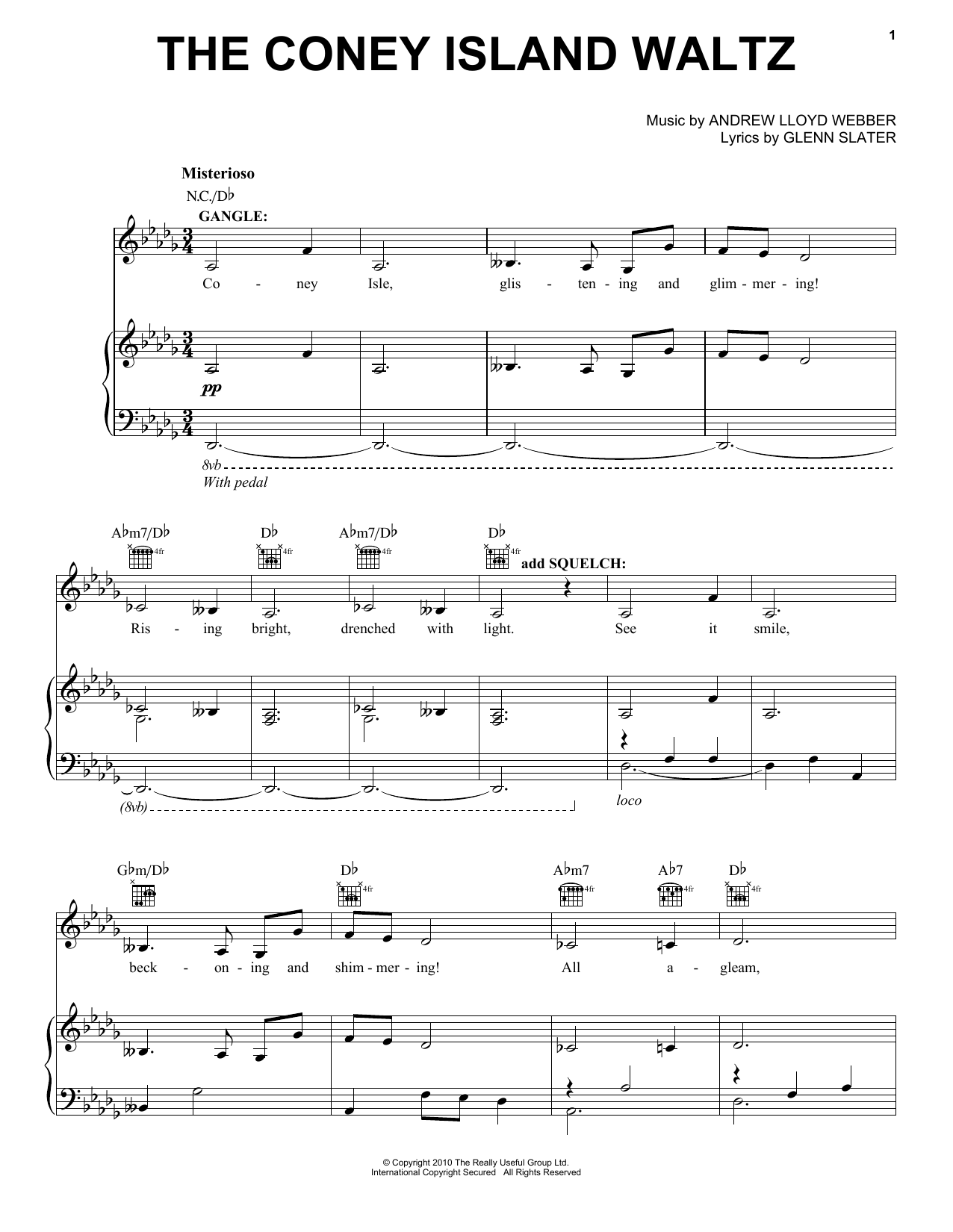 Download Andrew Lloyd Webber The Coney Island Waltz Sheet Music and learn how to play Piano, Vocal & Guitar (Right-Hand Melody) PDF digital score in minutes