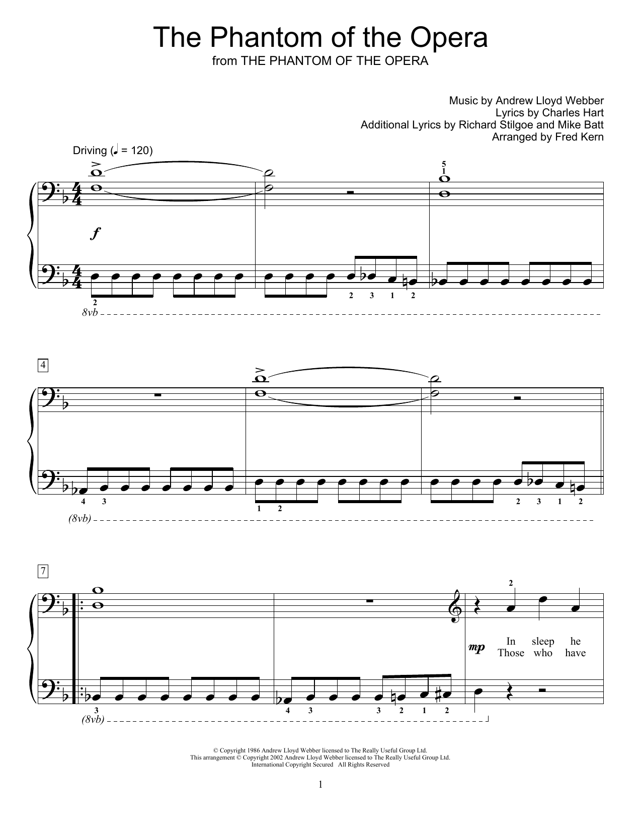 Download Andrew Lloyd Webber The Phantom Of The Opera (arr. Fred Kern) Sheet Music and learn how to play Educational Piano PDF digital score in minutes