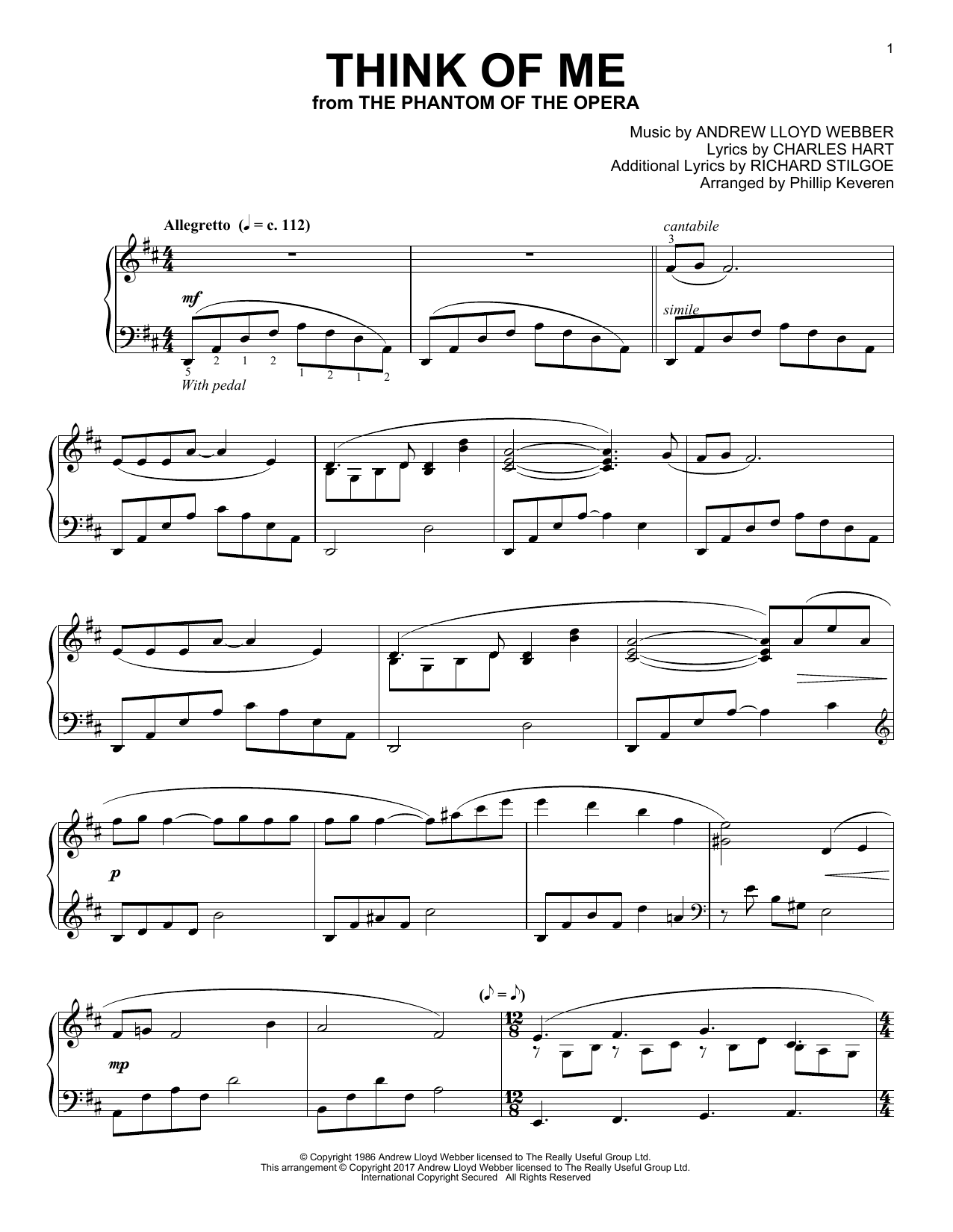 Download Phillip Keveren Think Of Me Sheet Music and learn how to play Piano PDF digital score in minutes