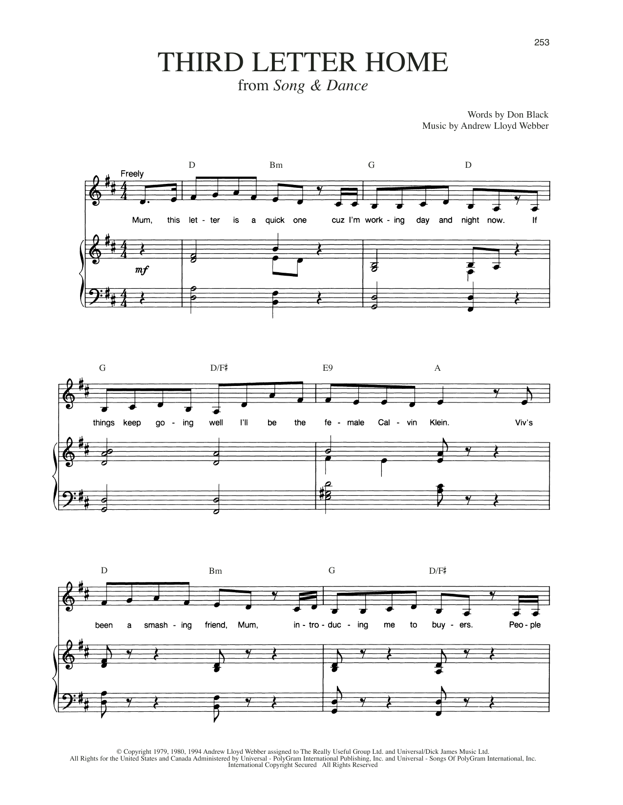 Download Andrew Lloyd Webber Third Letter Home (from Song And Dance) Sheet Music and learn how to play Piano & Vocal PDF digital score in minutes