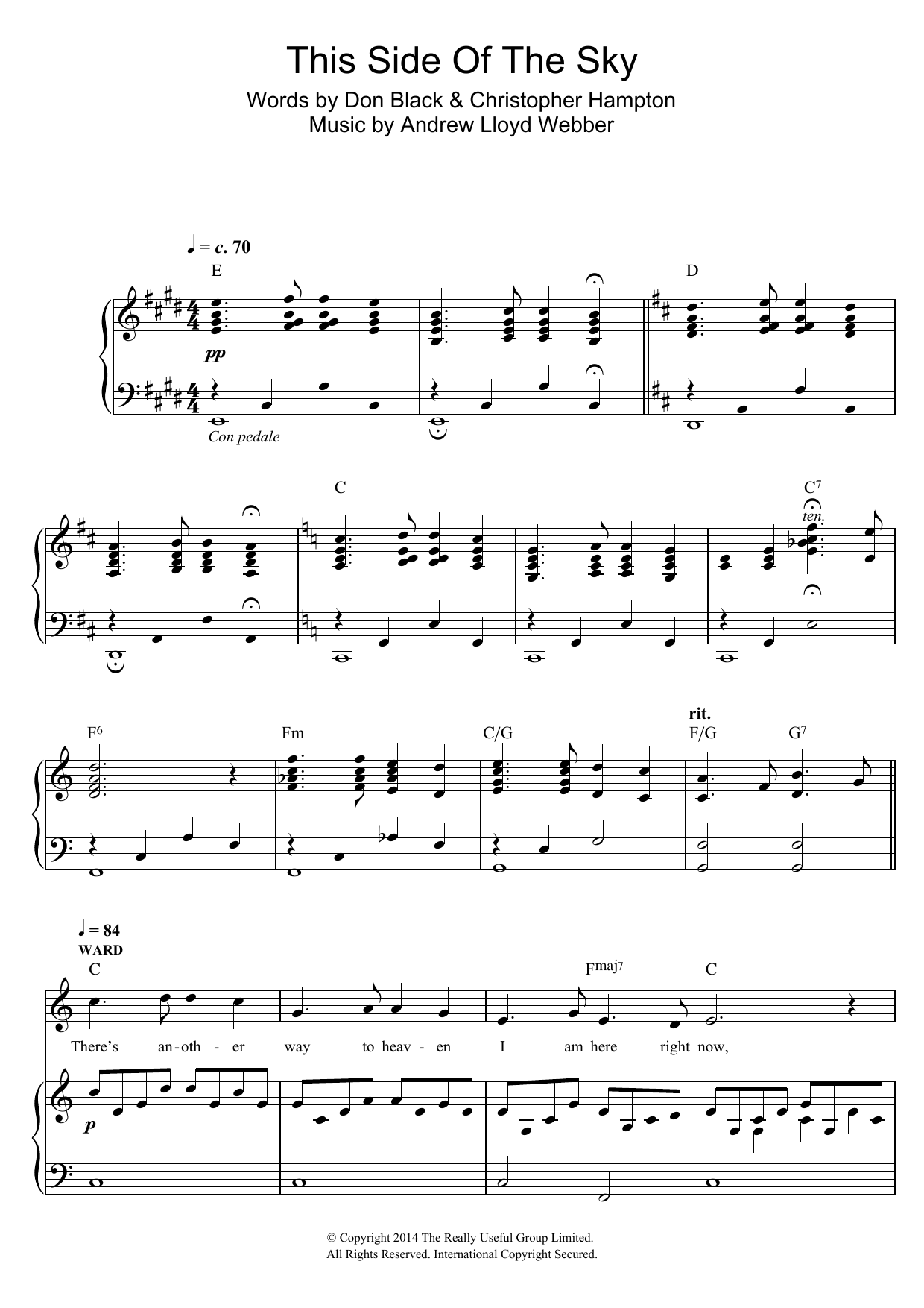 Download Andrew Lloyd Webber This Side Of The Sky (from 'Stephen Ward') Sheet Music and learn how to play Piano & Vocal PDF digital score in minutes