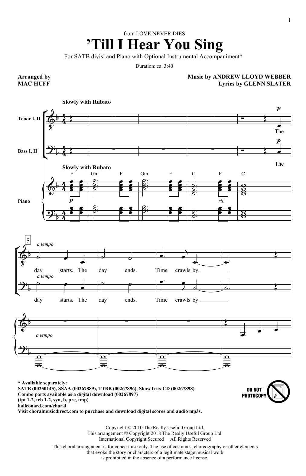 Download Andrew Lloyd Webber 'Til I Hear You Sing (arr. Mac Huff) Sheet Music and learn how to play TTBB Choir PDF digital score in minutes