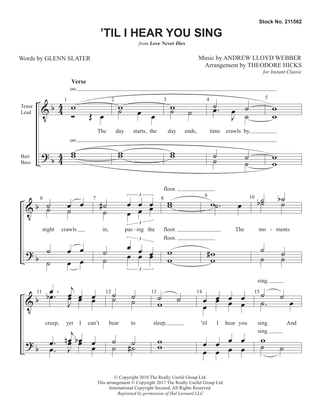 Download Andrew Lloyd Webber 'Til I Hear You Sing (from Love Never Dies) (arr. Theodore Hicks) Sheet Music and learn how to play TTBB Choir PDF digital score in minutes