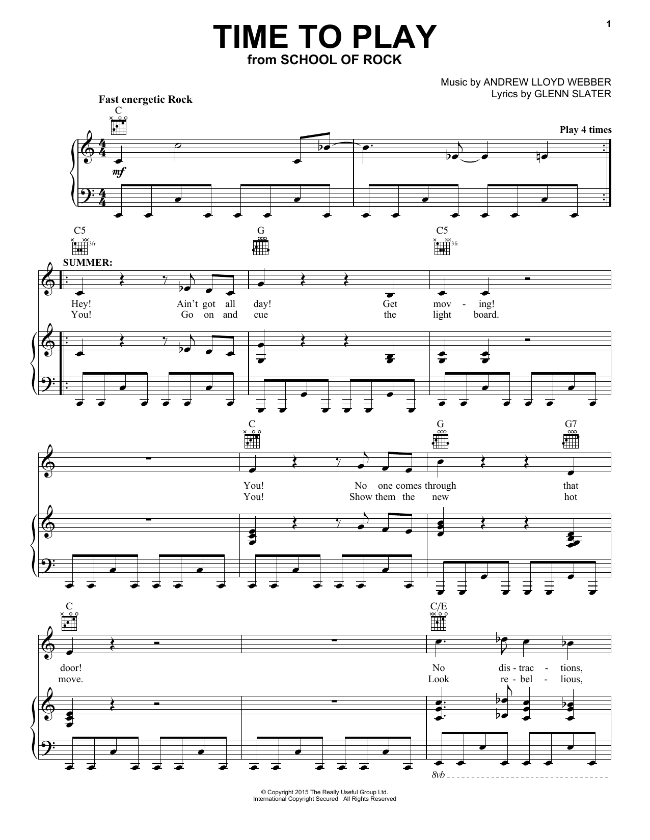 Download Andrew Lloyd Webber Time To Play (from School of Rock: The Musical) Sheet Music and learn how to play Easy Piano PDF digital score in minutes