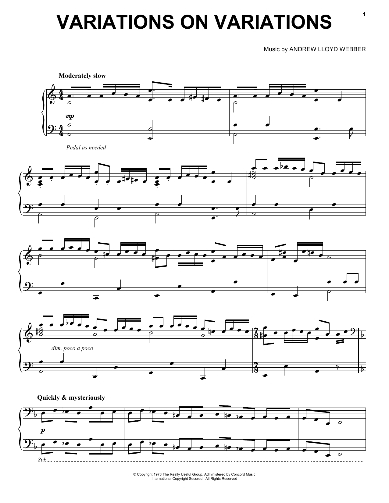 Download Andrew Lloyd Webber Variations On Variations Sheet Music and learn how to play Piano Solo PDF digital score in minutes