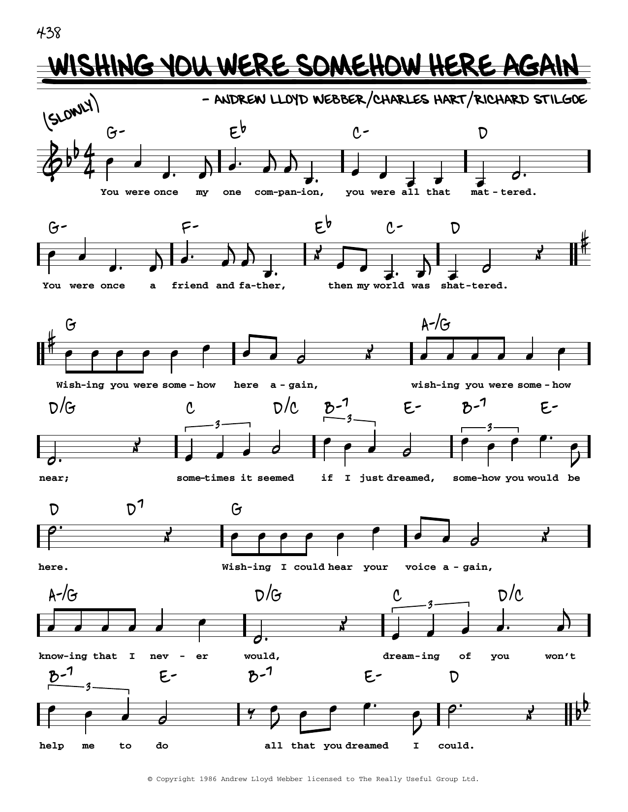 Download Andrew Lloyd Webber Wishing You Were Somehow Here Again (High Voice) Sheet Music and learn how to play Real Book – Melody, Lyrics & Chords PDF digital score in minutes