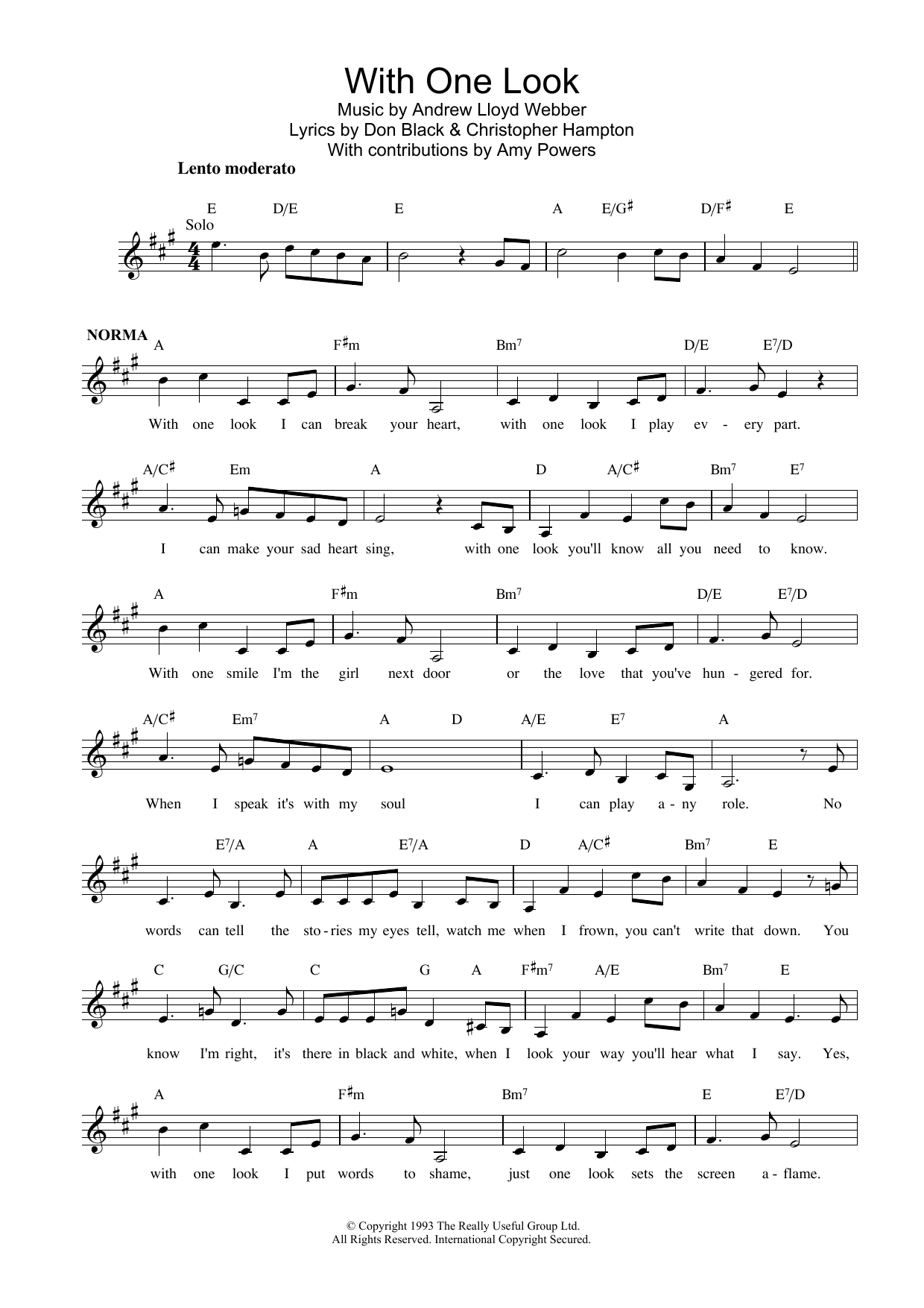 Download Andrew Lloyd Webber With One Look (from Sunset Boulevard) Sheet Music and learn how to play Lead Sheet / Fake Book PDF digital score in minutes