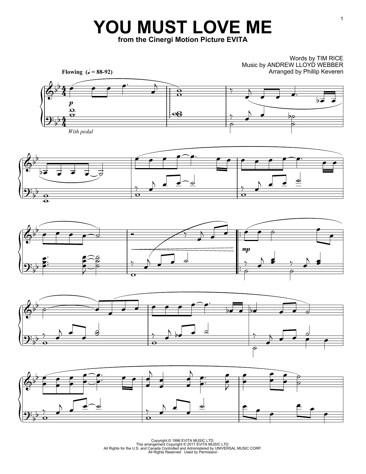 Download Phillip Keveren You Must Love Me Sheet Music and learn how to play Piano PDF digital score in minutes