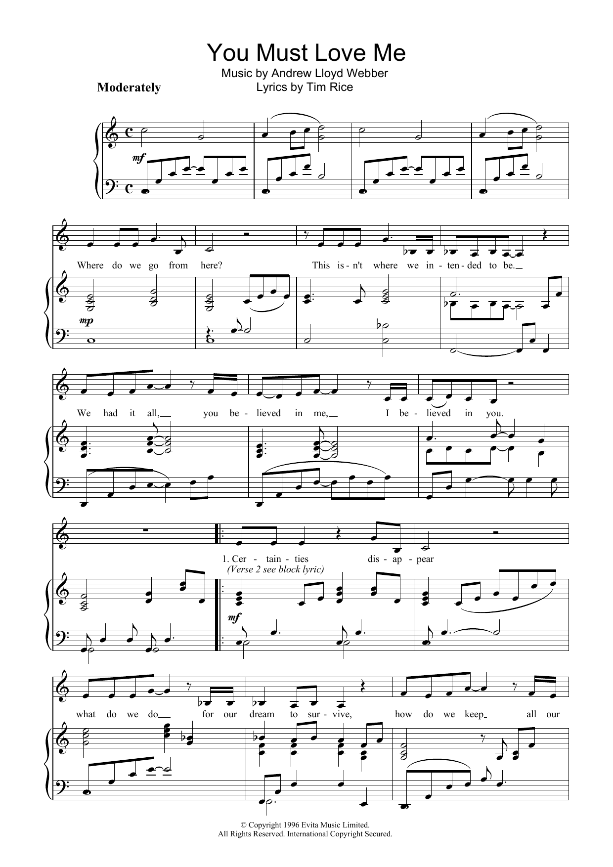 Download Andrew Lloyd Webber You Must Love Me Sheet Music and learn how to play Super Easy Piano PDF digital score in minutes