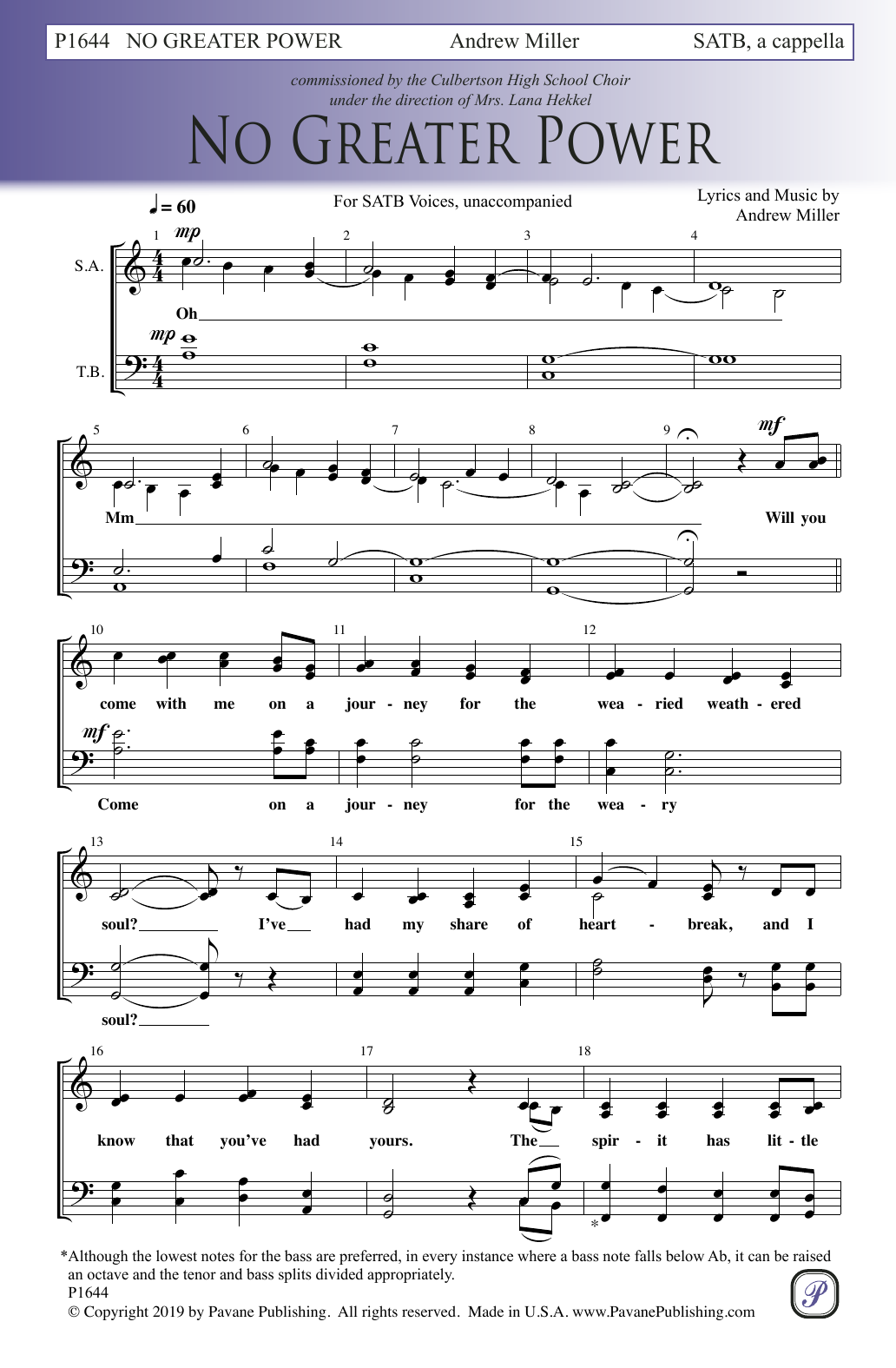 Download Andrew Miller No Greater Power Sheet Music and learn how to play SATB Choir PDF digital score in minutes