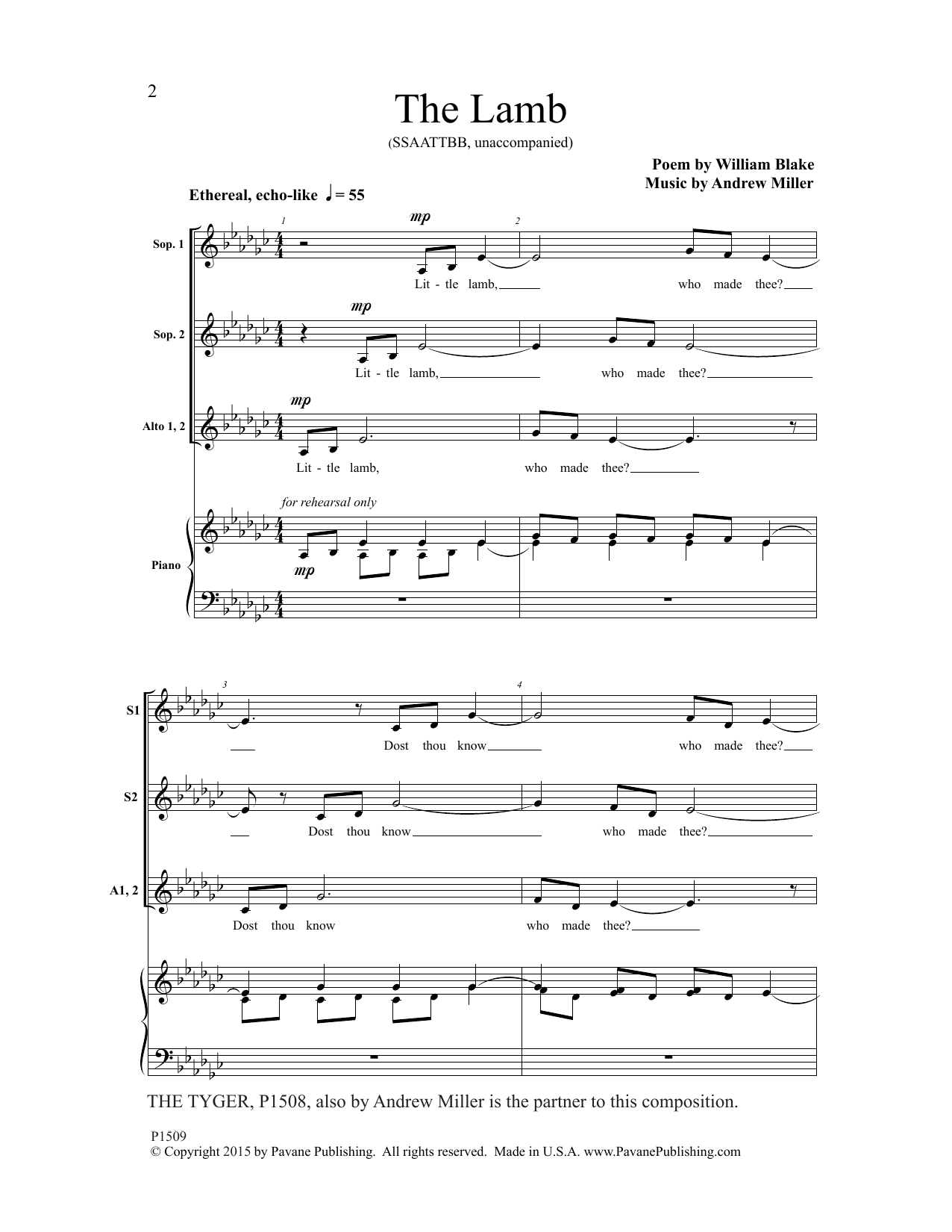 Download Andrew Miller The Lamb Sheet Music and learn how to play SSAATTBB Choir PDF digital score in minutes