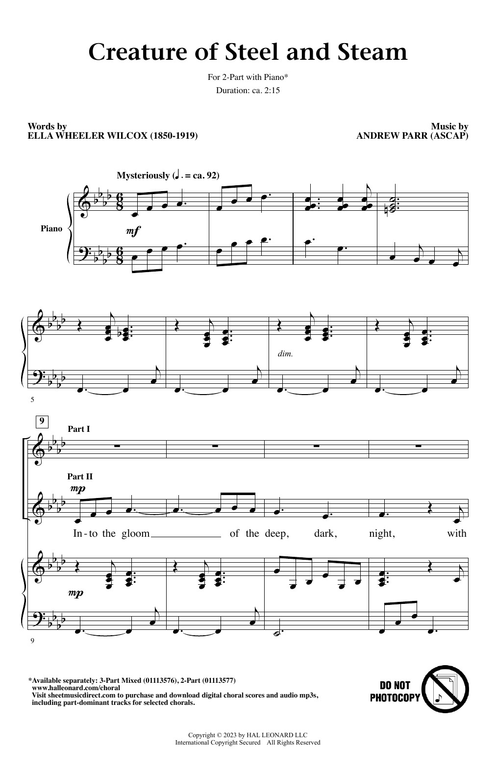 Download Andrew Parr Creature Of Steel And Steam Sheet Music and learn how to play 2-Part Choir PDF digital score in minutes