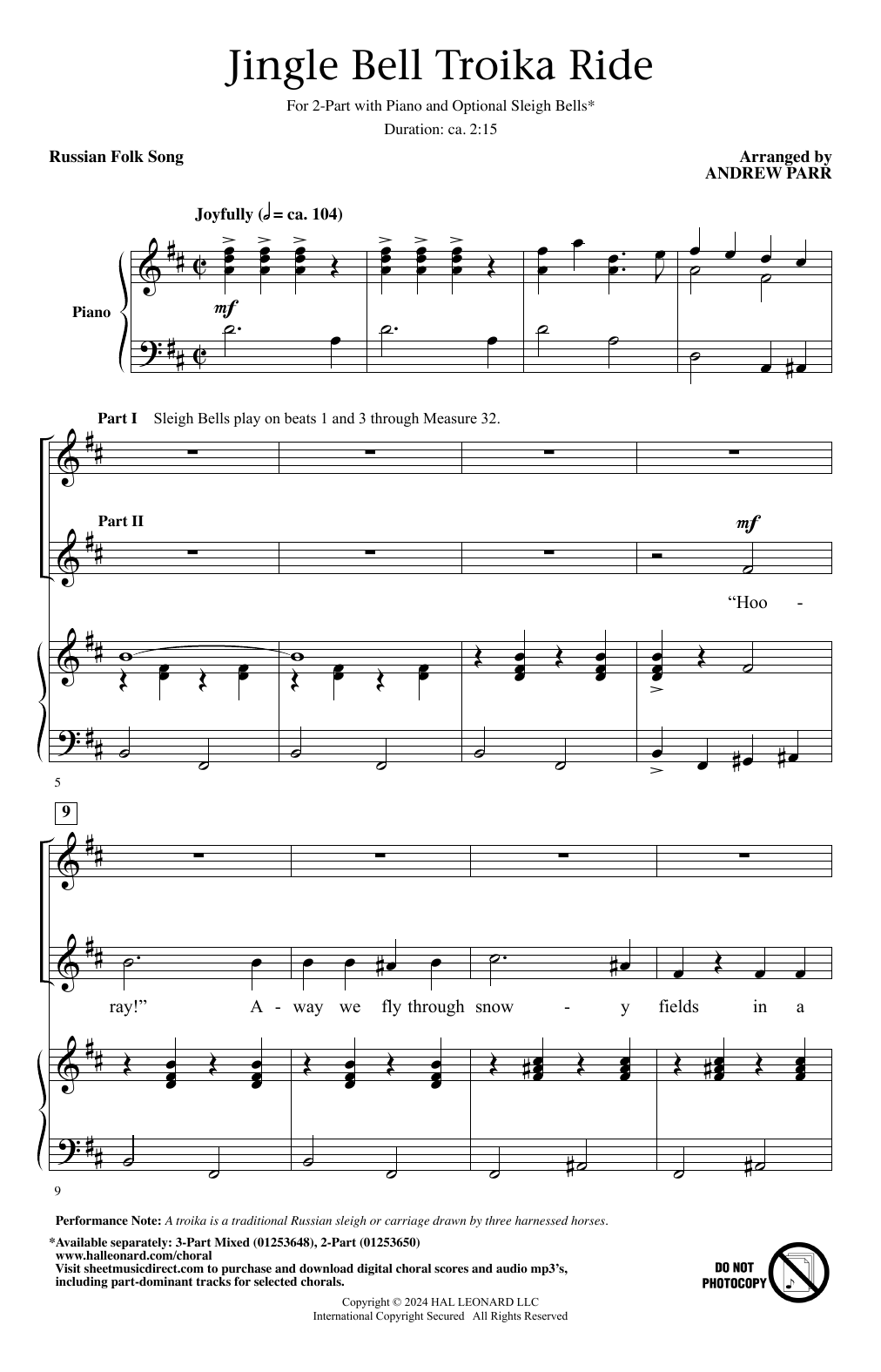 Download Andrew Parr Jingle Bell Troika Ride Sheet Music and learn how to play 2-Part Choir PDF digital score in minutes