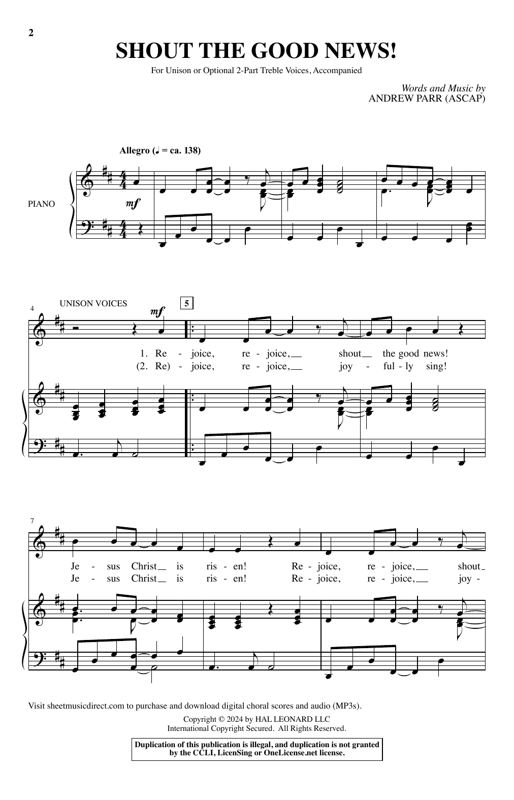 Download Andrew Parr Shout The Good News! Sheet Music and learn how to play Choir PDF digital score in minutes